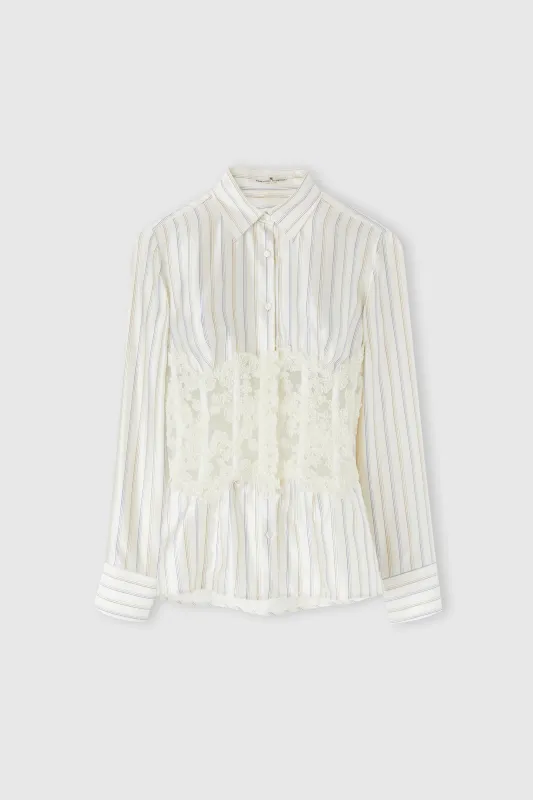 Printed silk shirt with rebrodé lace bustier sold by Ermanno Scervino