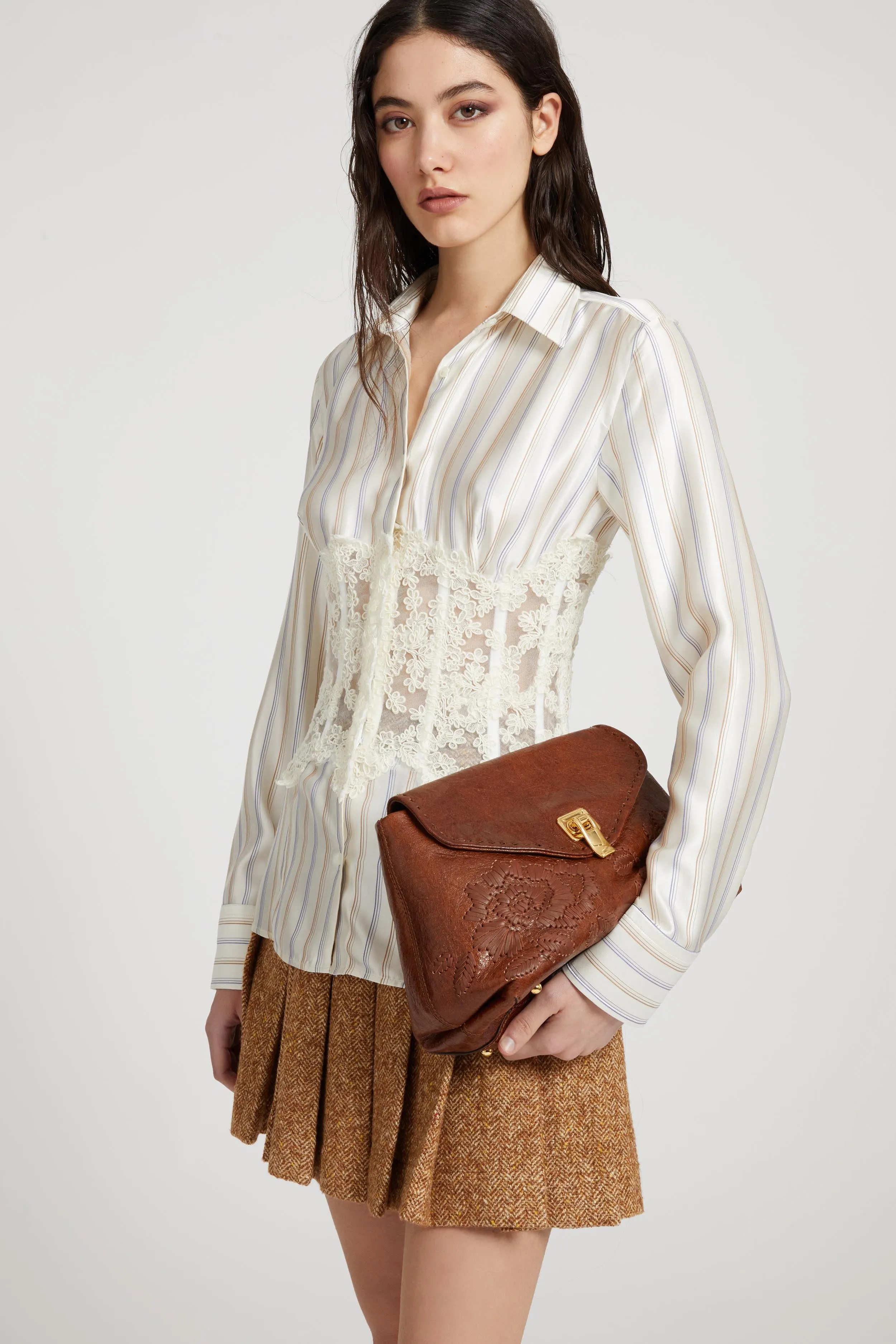 Printed silk shirt with rebrodé lace bustier sold by Ermanno Scervino product image thumbnail 2