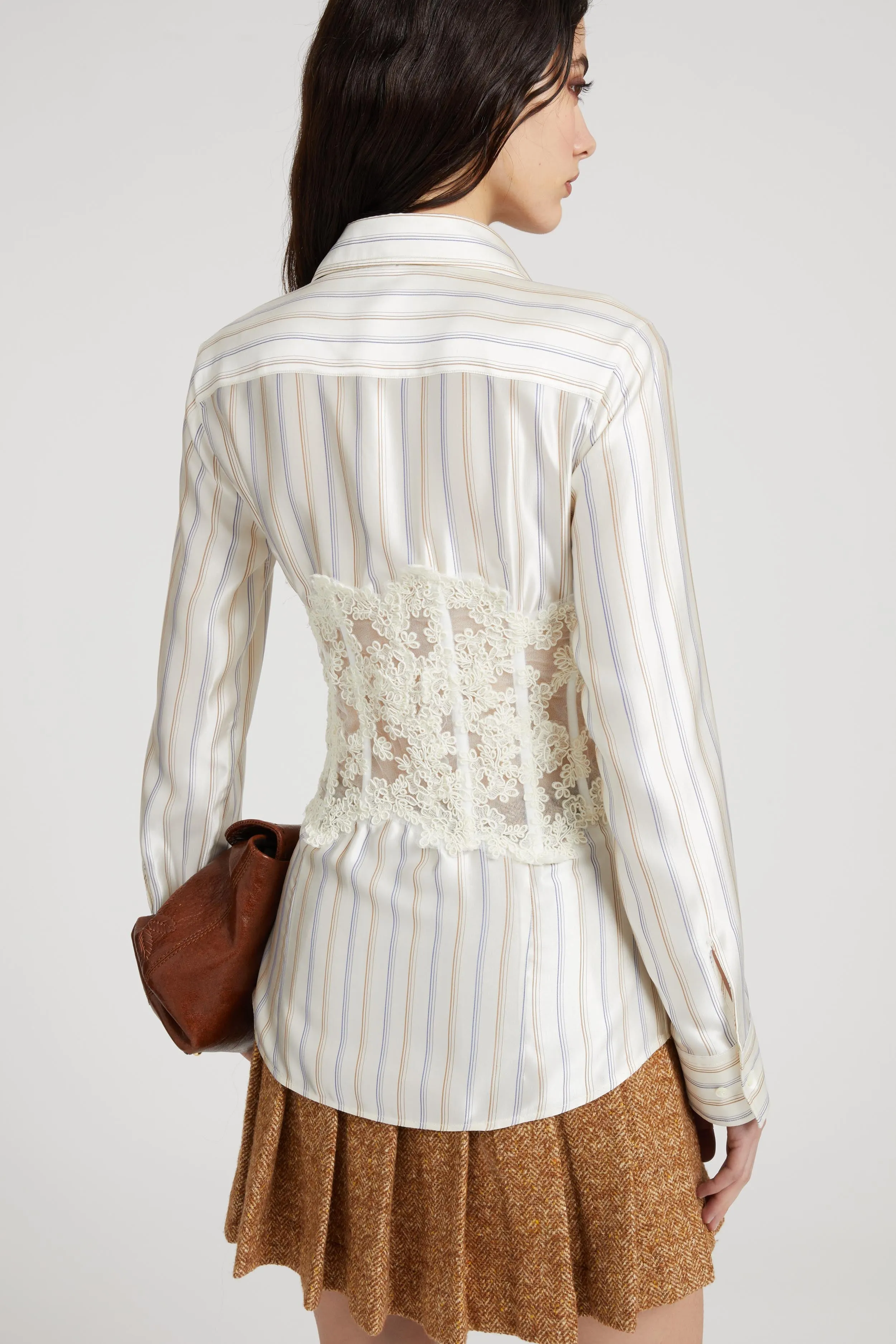 Printed silk shirt with rebrodé lace bustier sold by Ermanno Scervino product image thumbnail 5