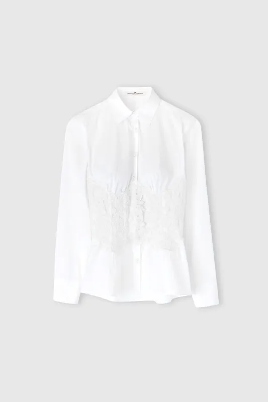 Cotton poplin shirt with rebrodé lace bustier sold by Ermanno Scervino