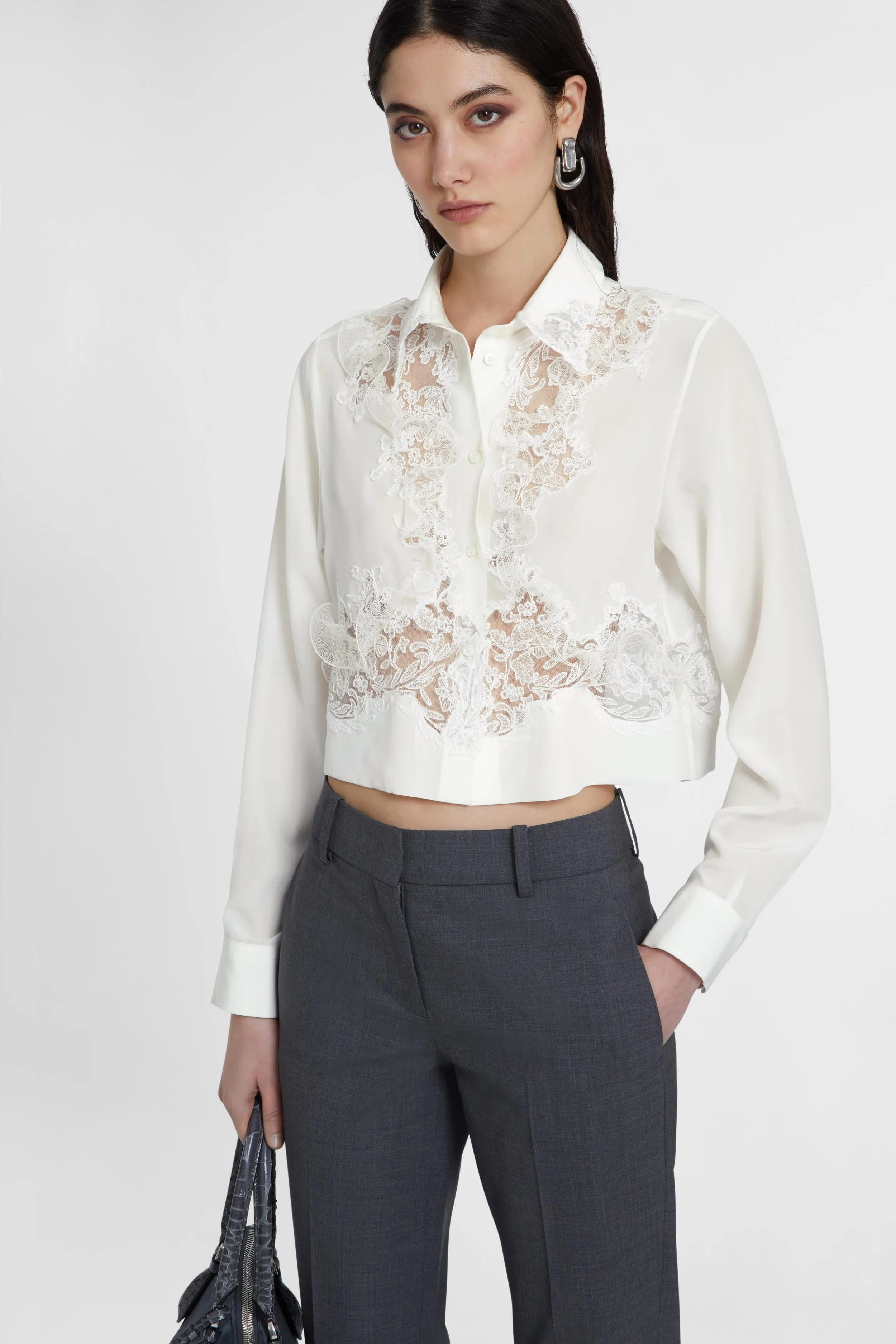 Stretch silk cropped shirt with embroidered lace sold by Ermanno Scervino product image thumbnail 3