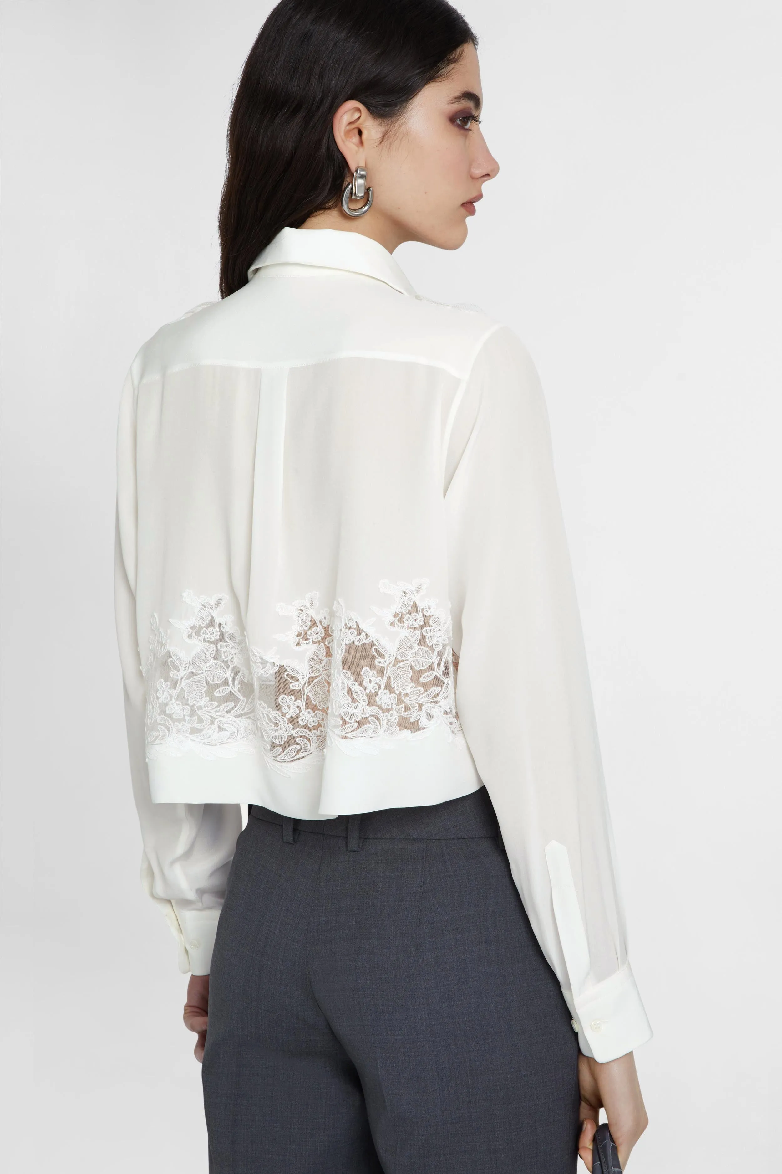 Stretch silk cropped shirt with embroidered lace sold by Ermanno Scervino product image thumbnail 5