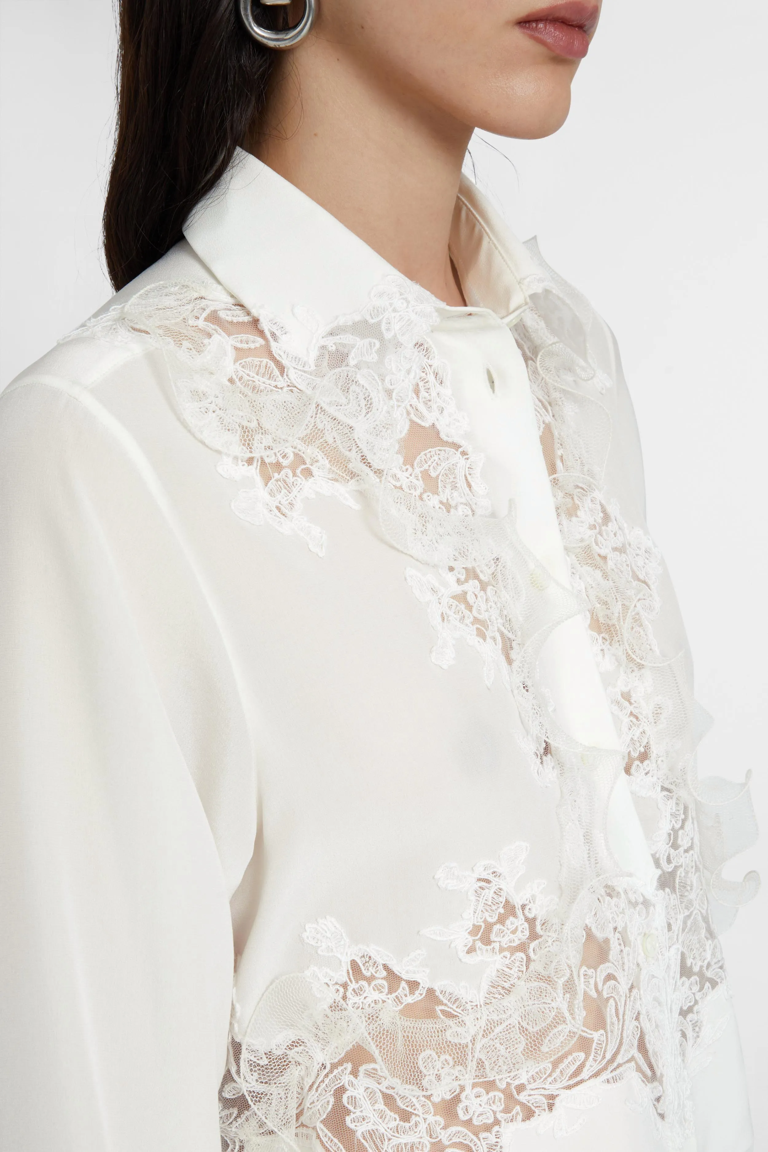 Stretch silk cropped shirt with embroidered lace sold by Ermanno Scervino product image thumbnail 4