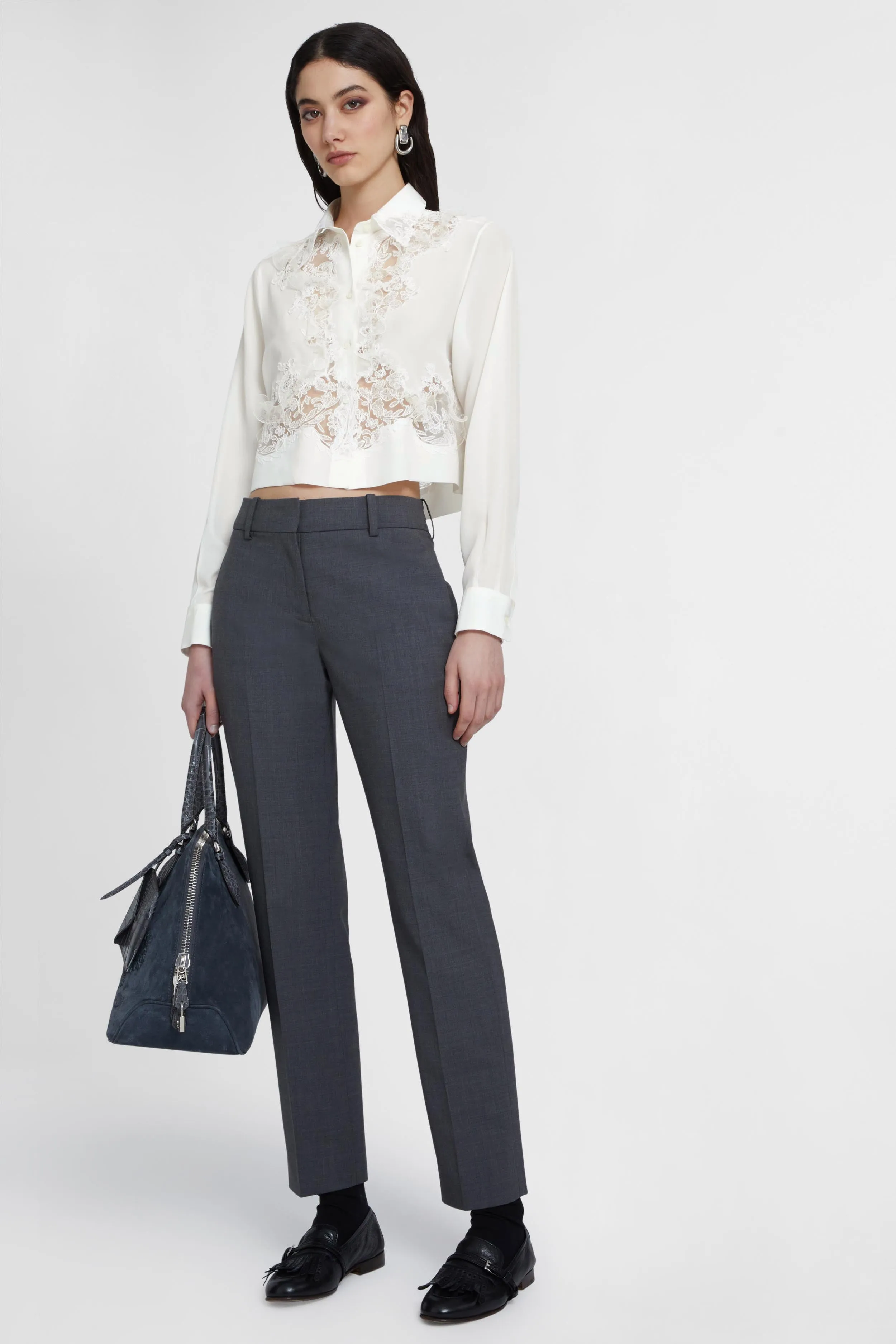 Stretch silk cropped shirt with embroidered lace sold by Ermanno Scervino product image thumbnail 2