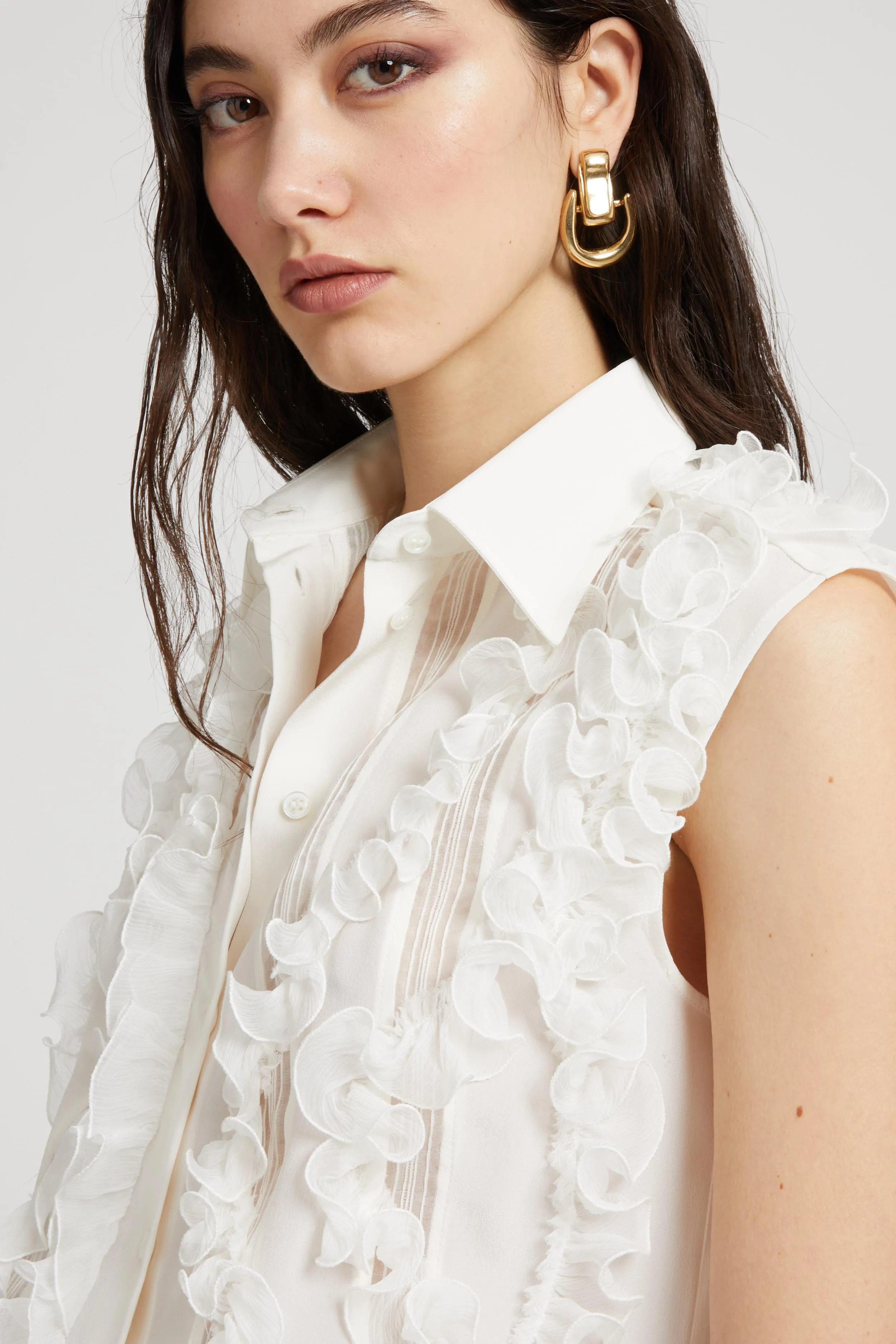 Silk sleeveless shirt with ruffles sold by Ermanno Scervino product image thumbnail 2