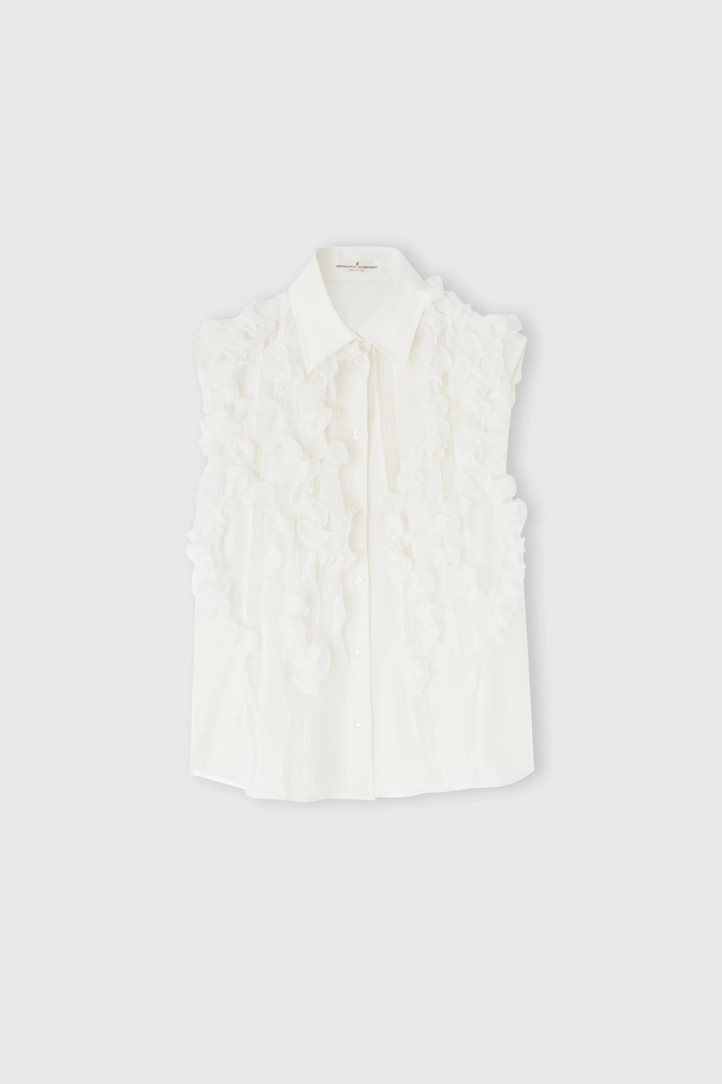 Silk sleeveless shirt with ruffles sold by Ermanno Scervino