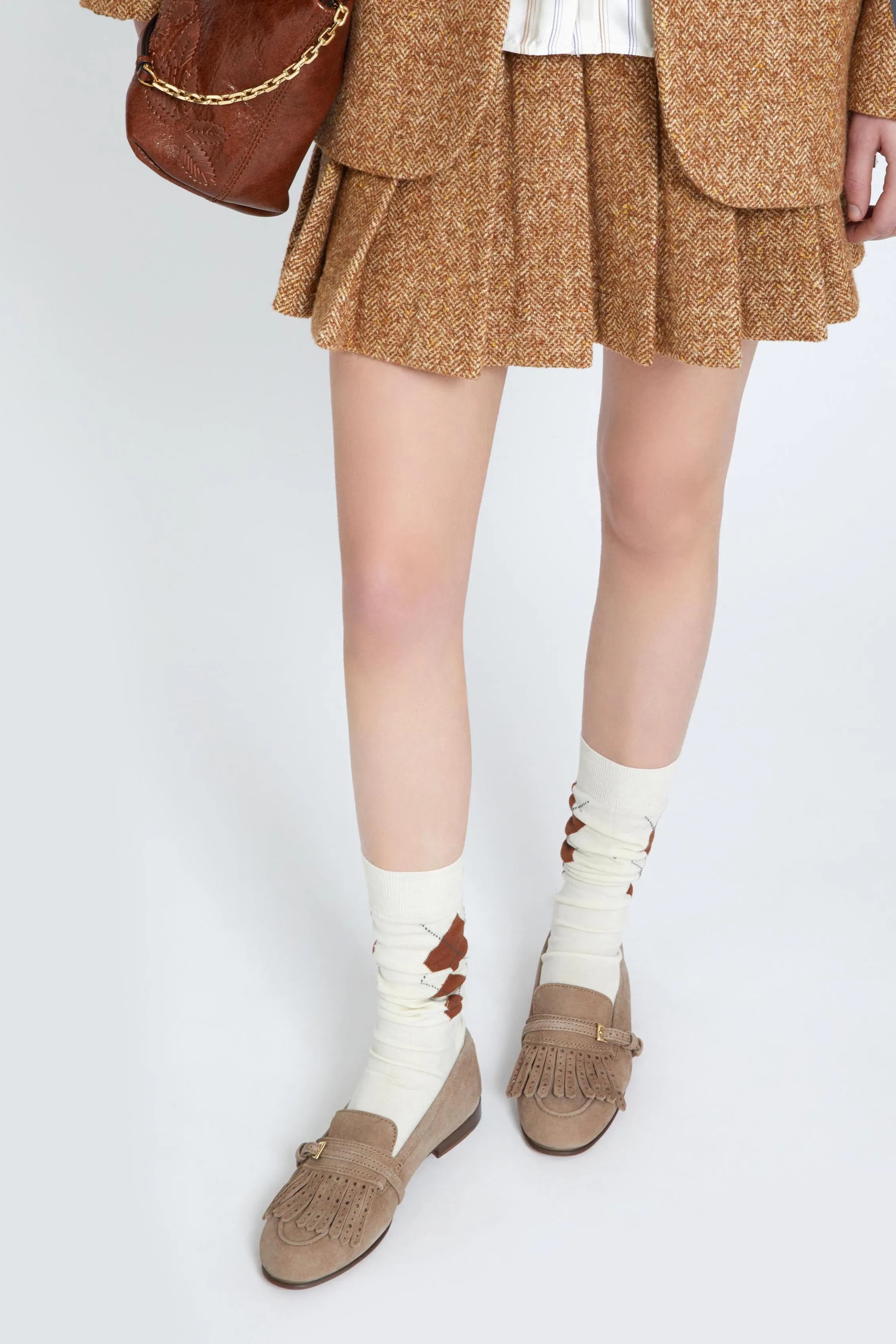 Vintage-effect dove-gray suede College loafer with fringes and strap sold by Ermanno Scervino product image thumbnail 2