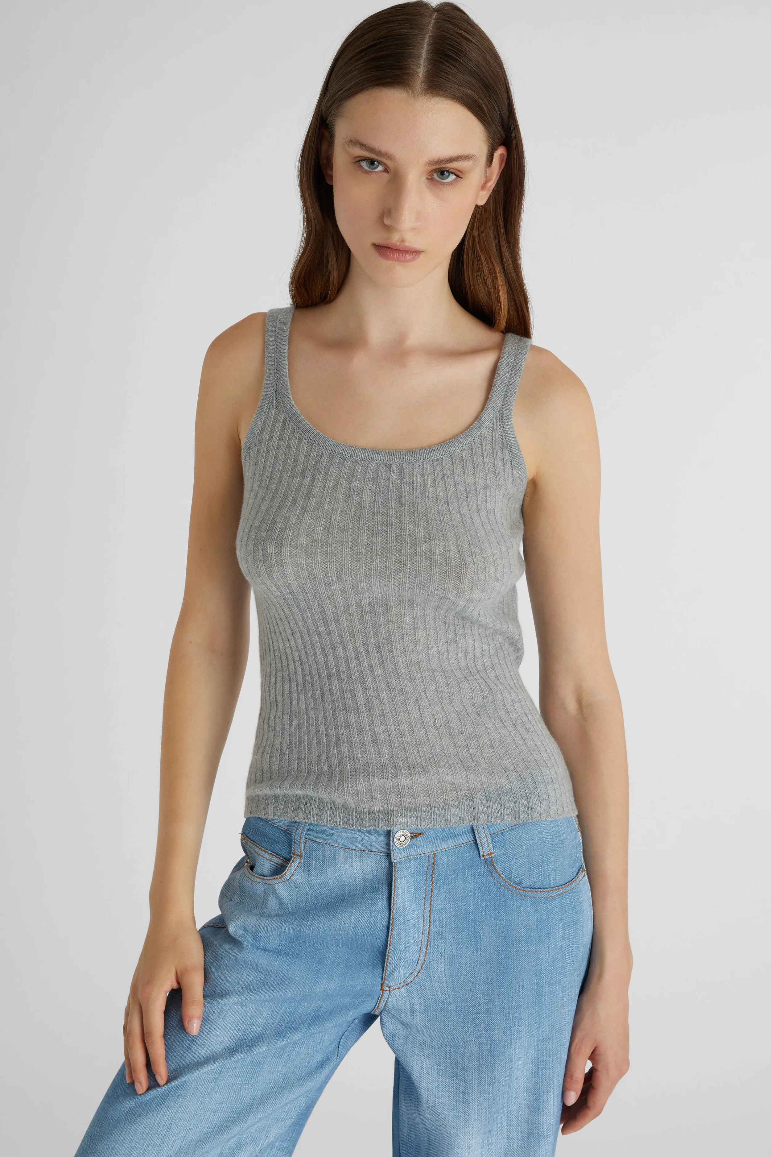 Gray pure cashmere tank top sold by Ermanno Scervino product image thumbnail 2