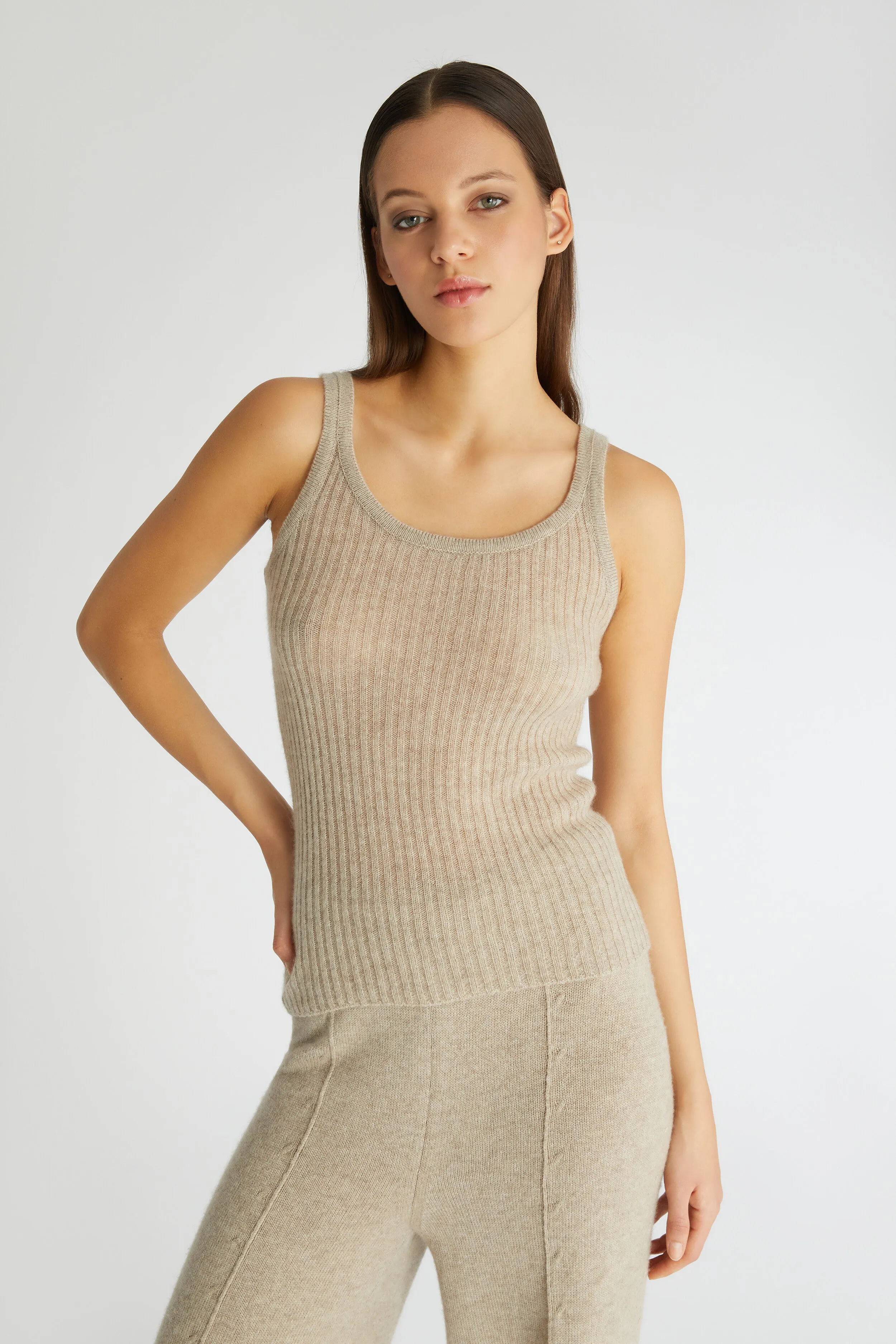 Taupe pure cashmere tank top sold by Ermanno Scervino product image thumbnail 2