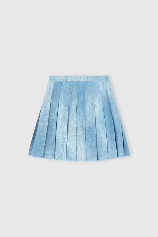 Pleated Mini Skirt in Marocain Jeans Print sold by Ermanno Scervino