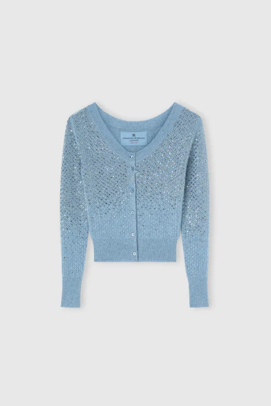 Cashmere cardigan with gradient crystal appliqués made by Ermanno Scervino