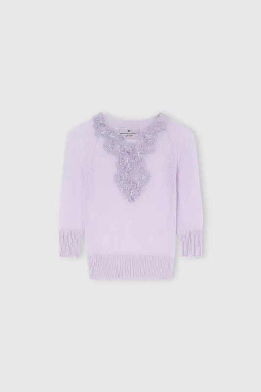 Pure cashmere sweater top with rebrodé lace sold by Ermanno Scervino