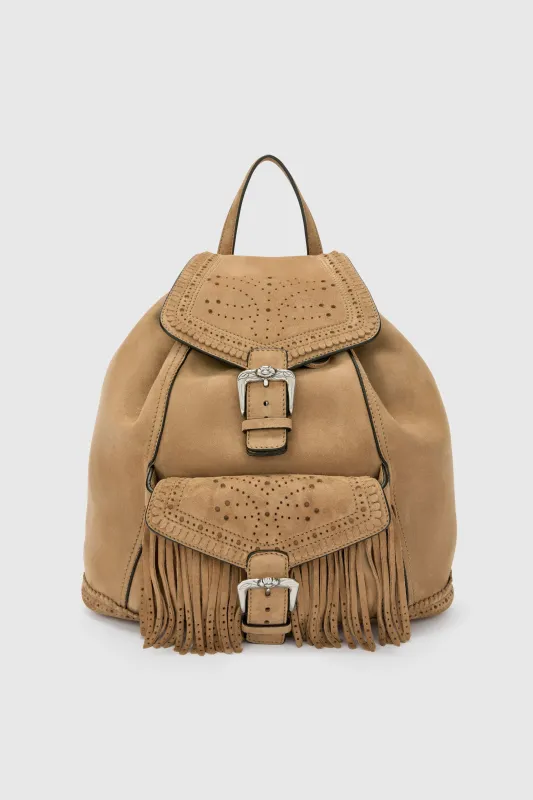 Suede backpack with fringes and perforations made by Ermanno Scervino