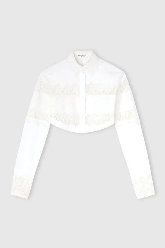Cropped Cotton Poplin Shirt with Valencienne Lace made by Ermanno Scervino