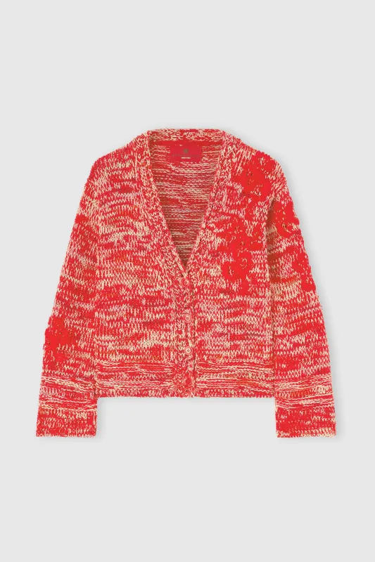 Cotton Mouliné Cardigan with Hand-Embroidered Floral Motif made by Ermanno Scervino