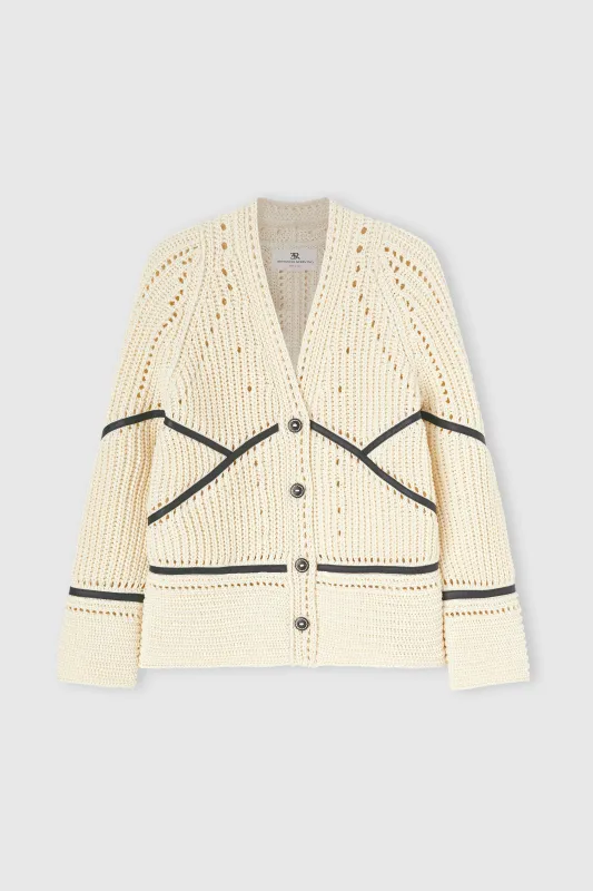 Cotton cardigan with leather trims made by Ermanno Scervino