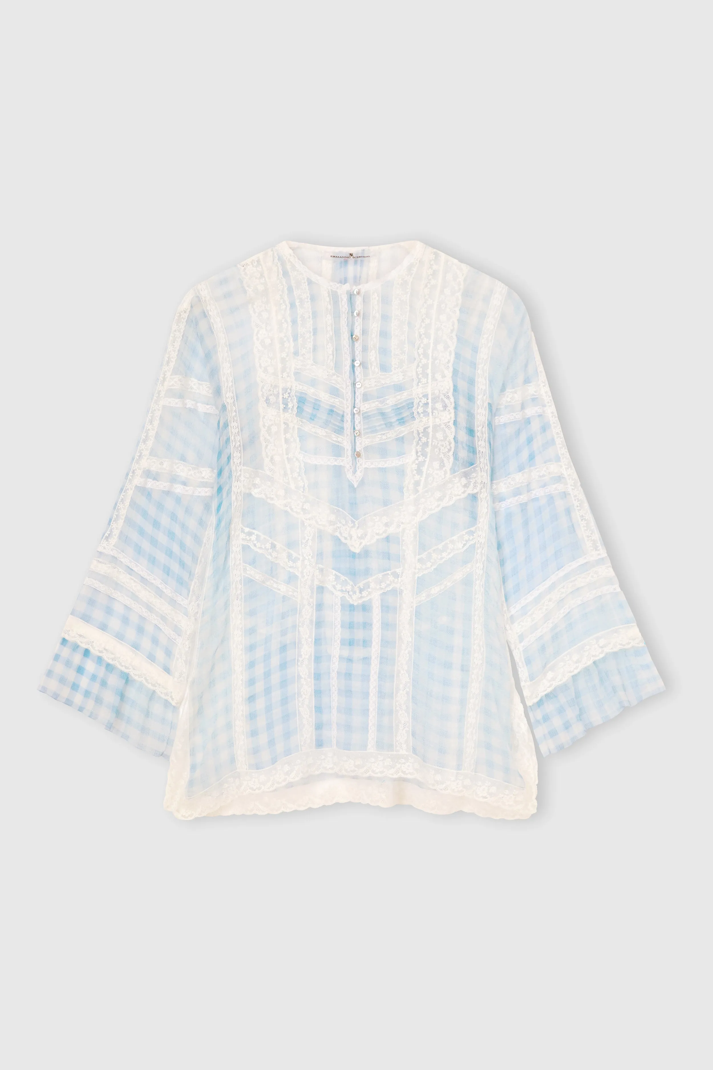 Silk Blouse with Vichy Print and Valencienne Lace sold by Ermanno Scervino