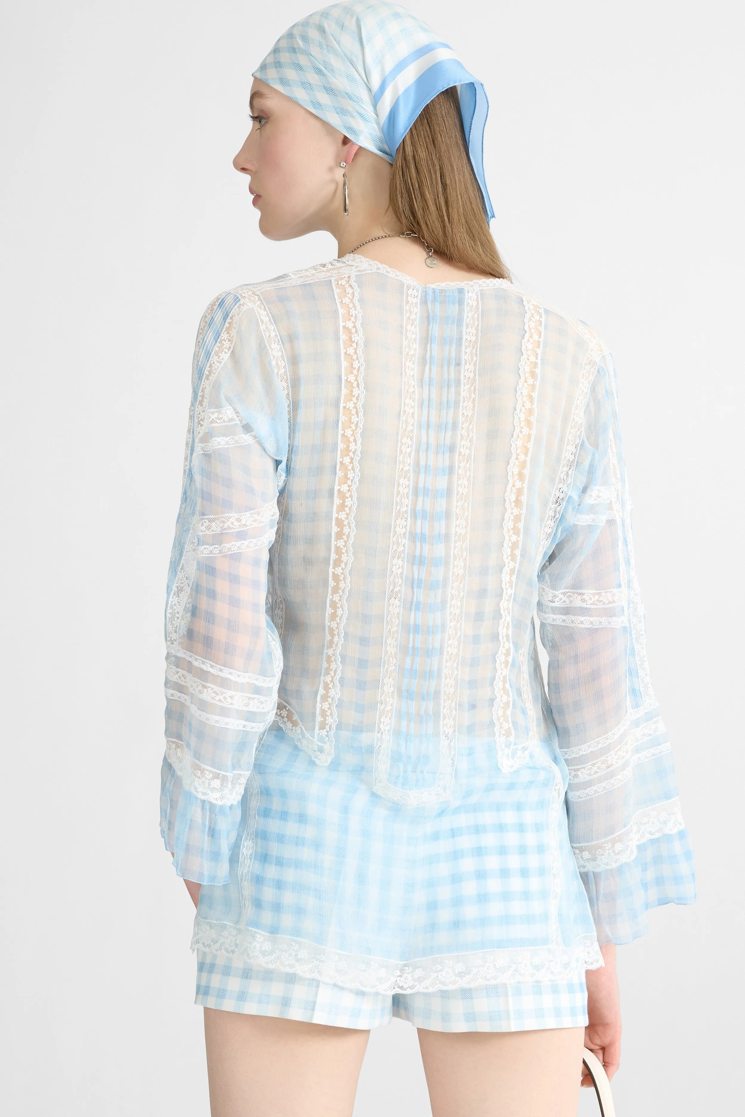 Silk Blouse with Vichy Print and Valencienne Lace sold by Ermanno Scervino product image thumbnail 5