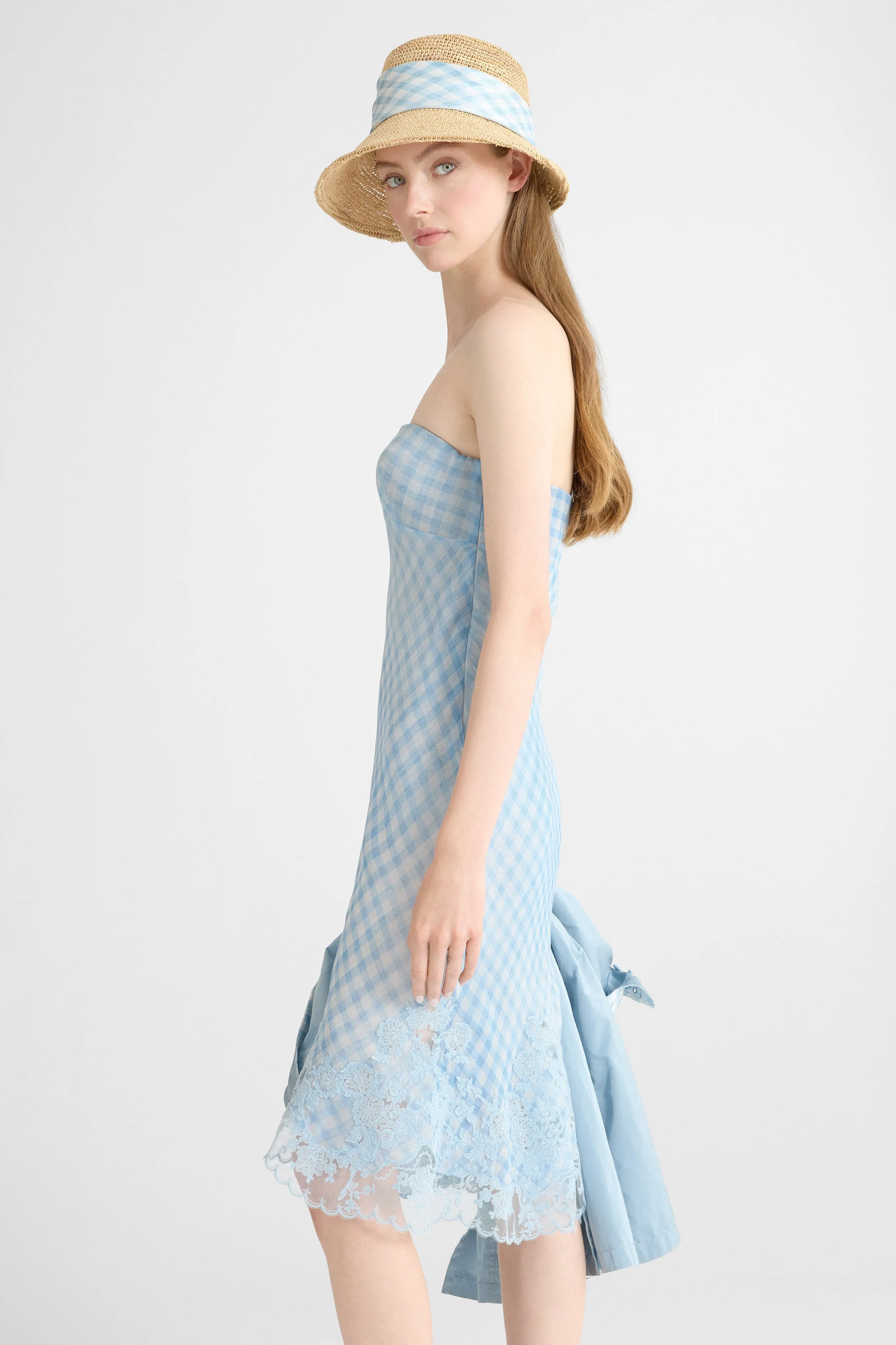 Bustier Dress in Stretch Silk with Vichy Print and Lace sold by Ermanno Scervino product image thumbnail 5