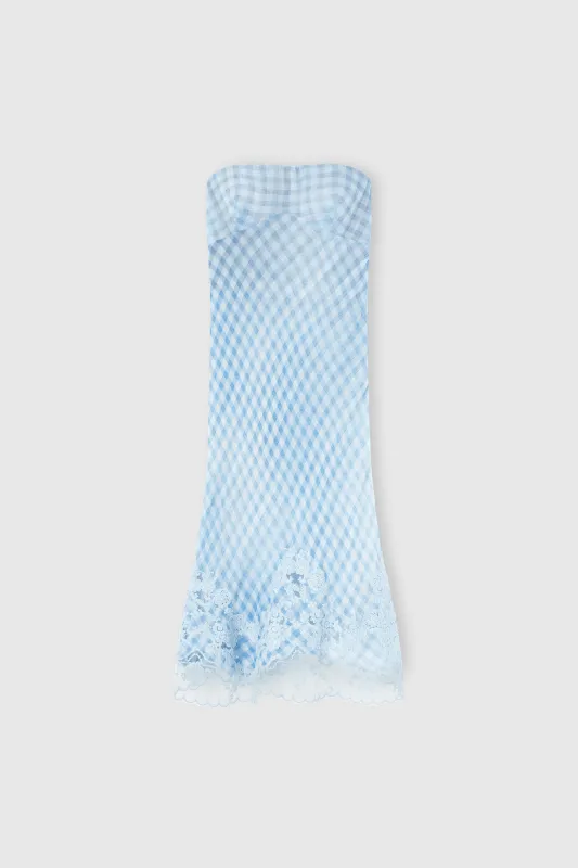 Bustier Dress in Stretch Silk with Vichy Print and Lace made by Ermanno Scervino