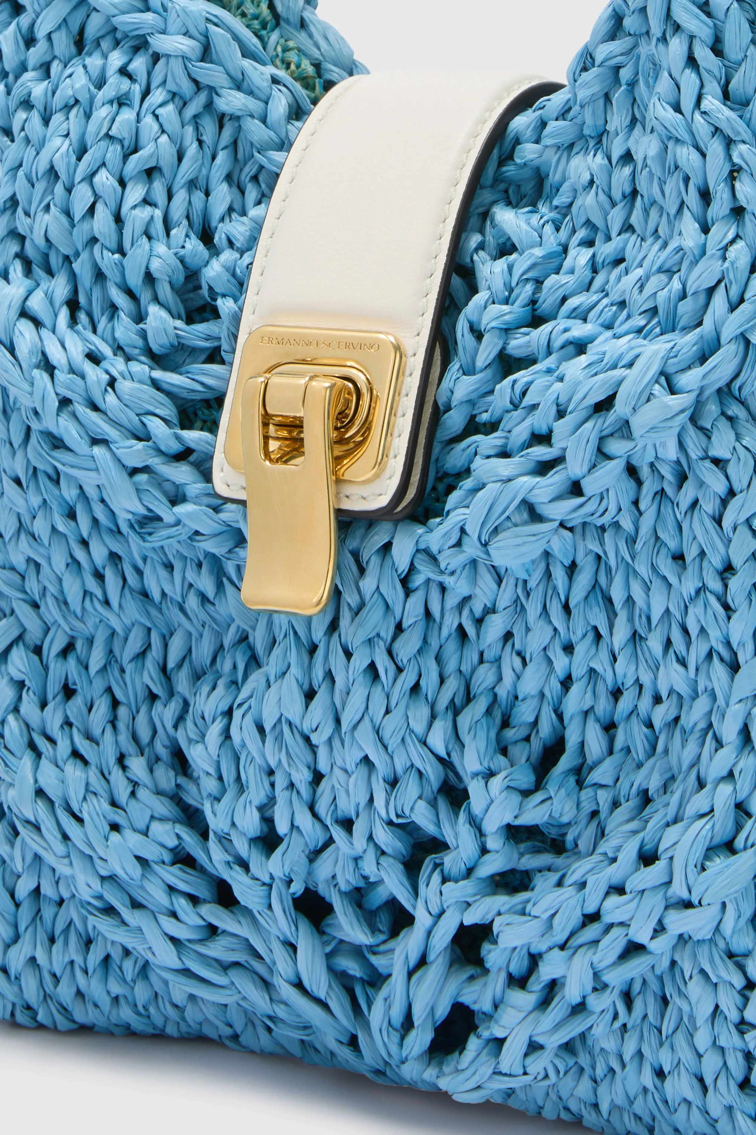 Mini hobo bag in powder blue raffia sold by Ermanno Scervino product image thumbnail 4