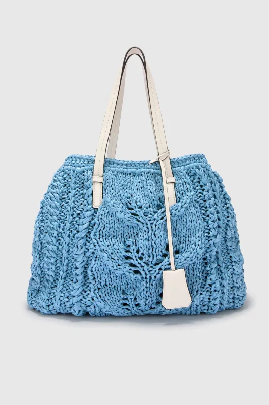 Powder blue raffia shopper made by Ermanno Scervino