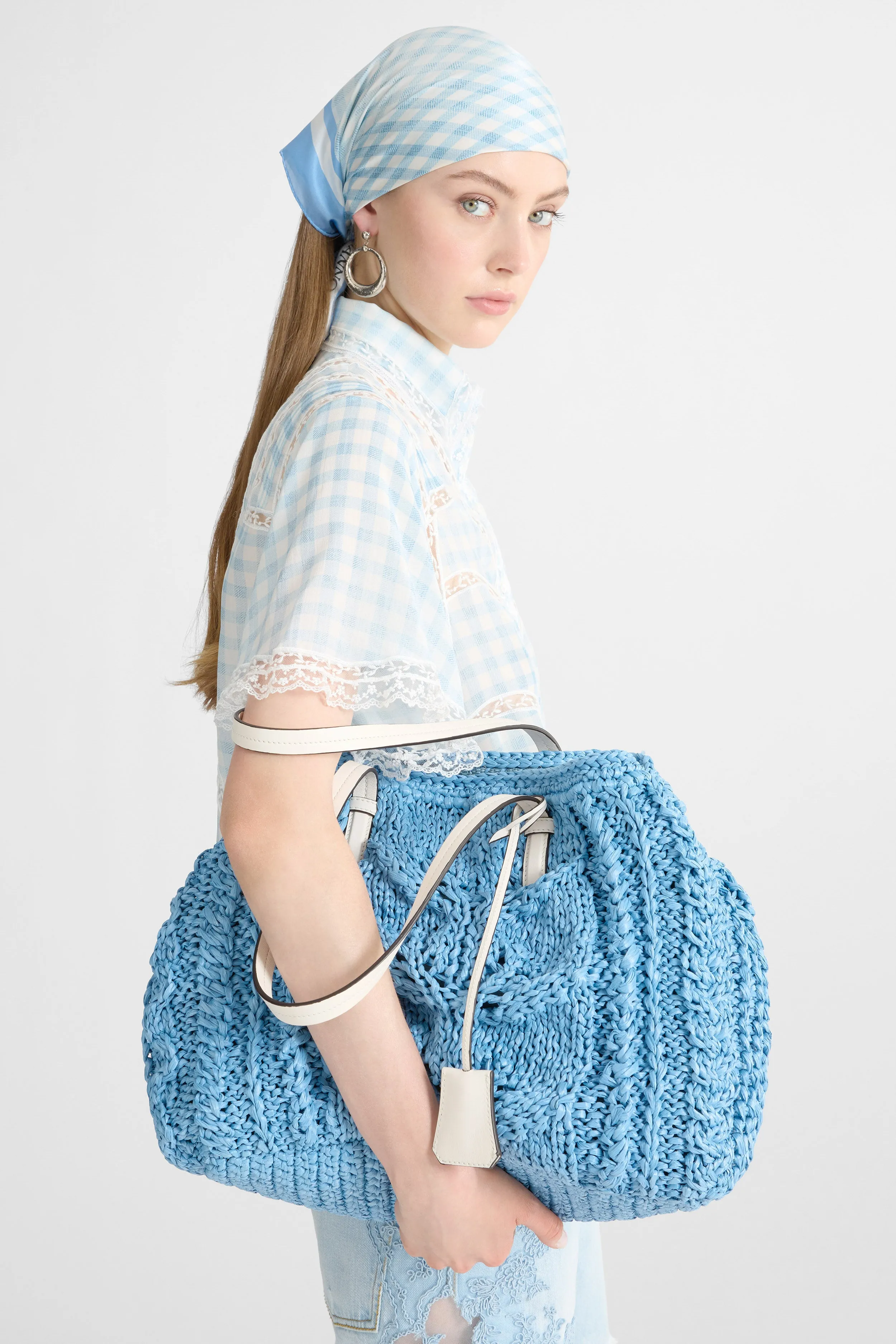 Powder blue raffia shopper sold by Ermanno Scervino product image thumbnail 2