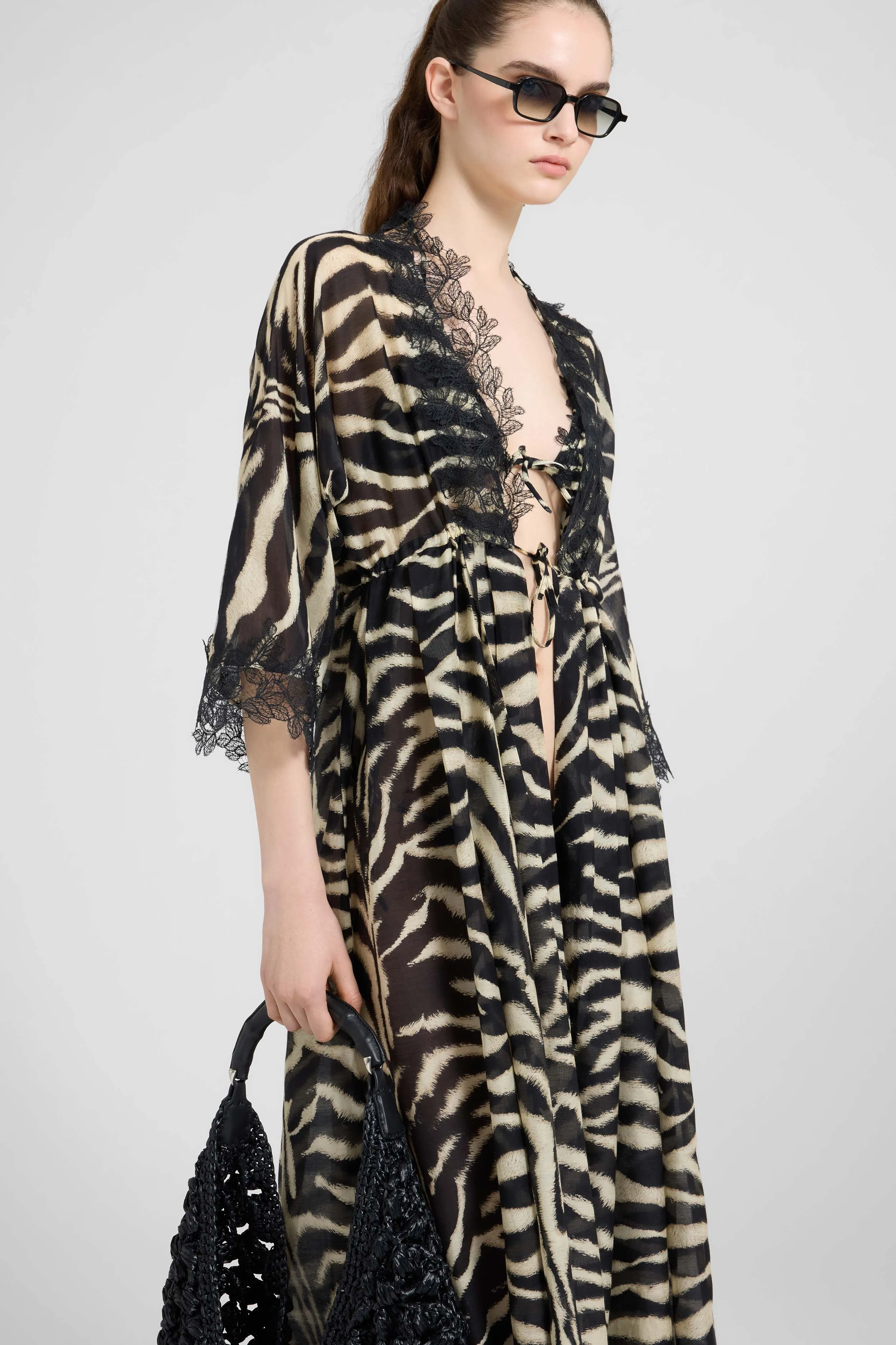 Long cotton and silk dress with zebra animalier print sold by Ermanno Scervino product image thumbnail 2