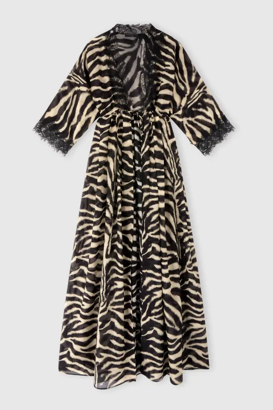 Long cotton and silk dress with zebra animalier print made by Ermanno Scervino