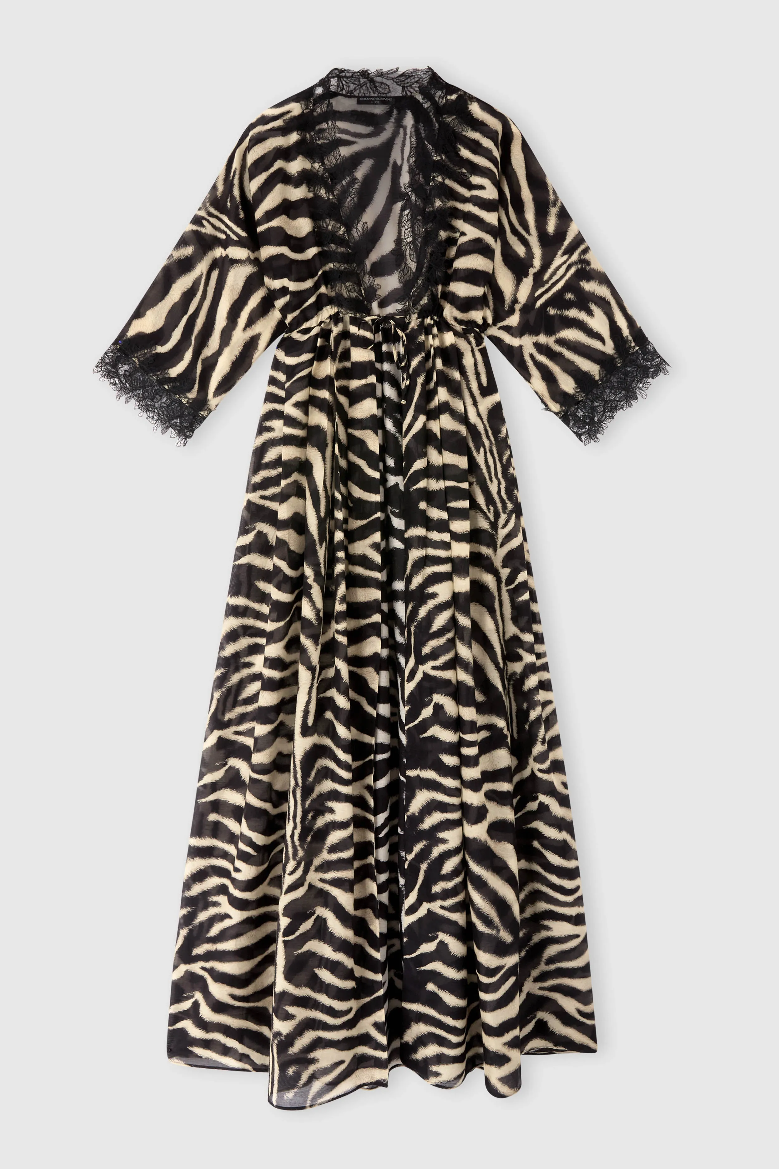 Long cotton and silk dress with zebra animalier print sold by Ermanno Scervino