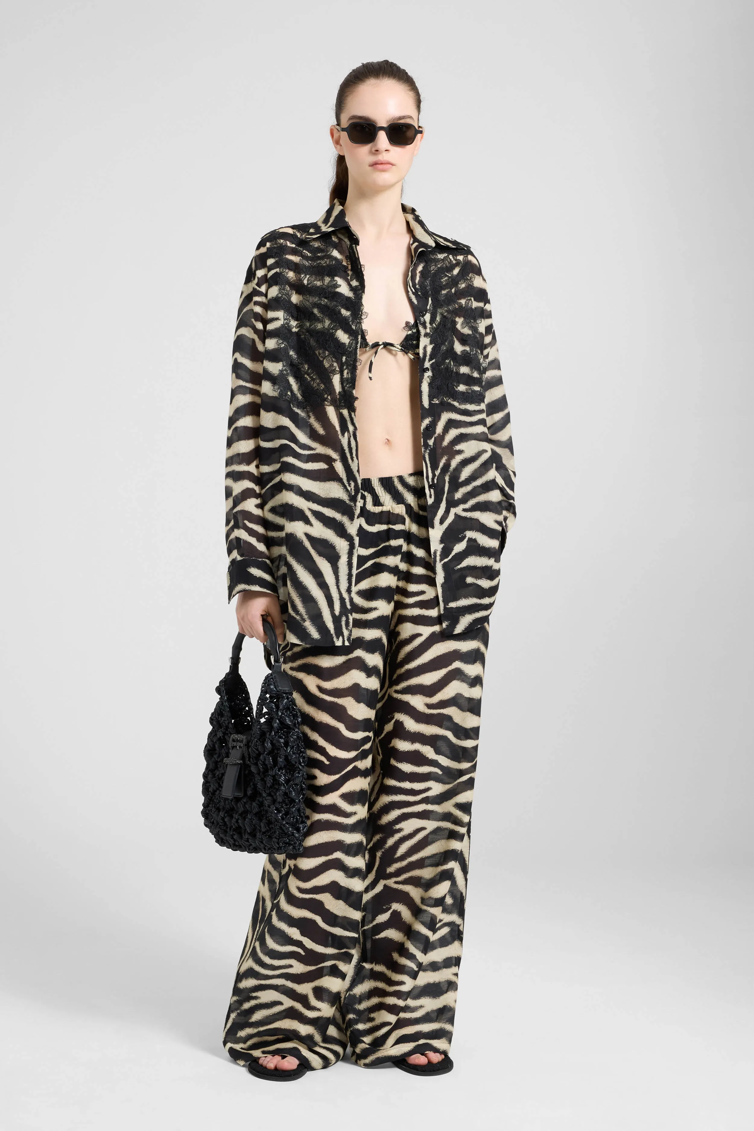 Zebra-print cotton and silk palazzo trousers with drawstring waist sold by Ermanno Scervino product image thumbnail 2