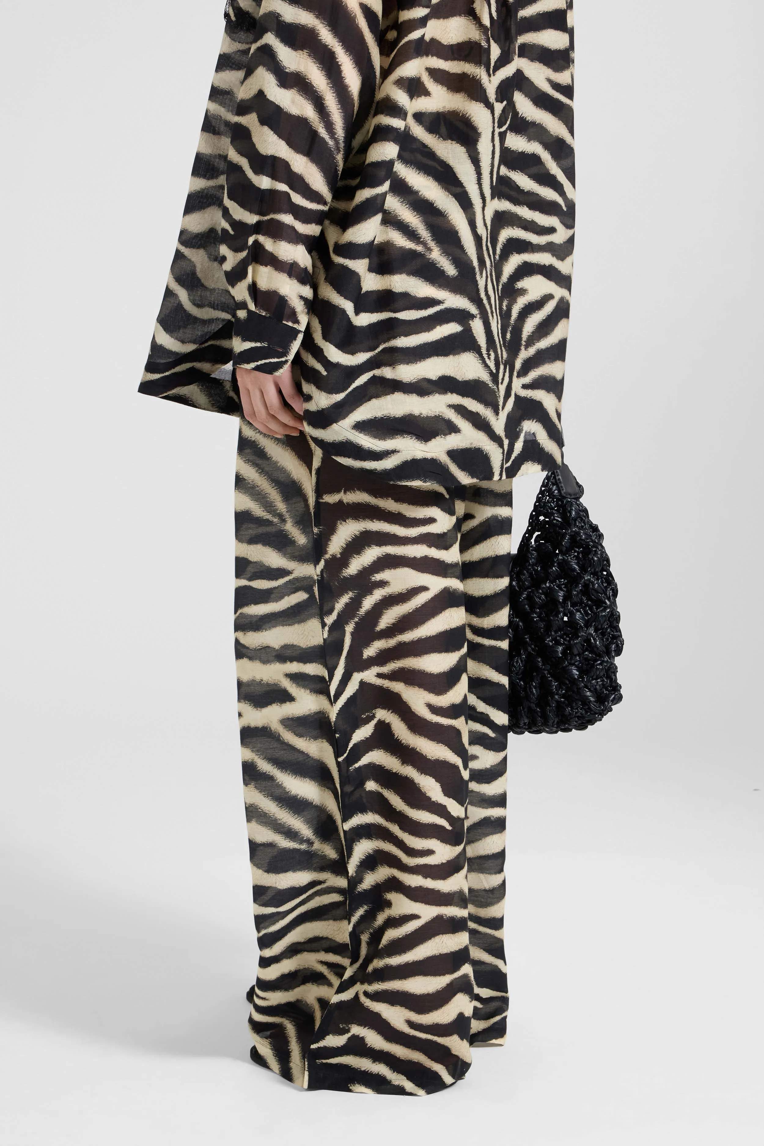 Zebra-print cotton and silk palazzo trousers with drawstring waist sold by Ermanno Scervino product image thumbnail 3