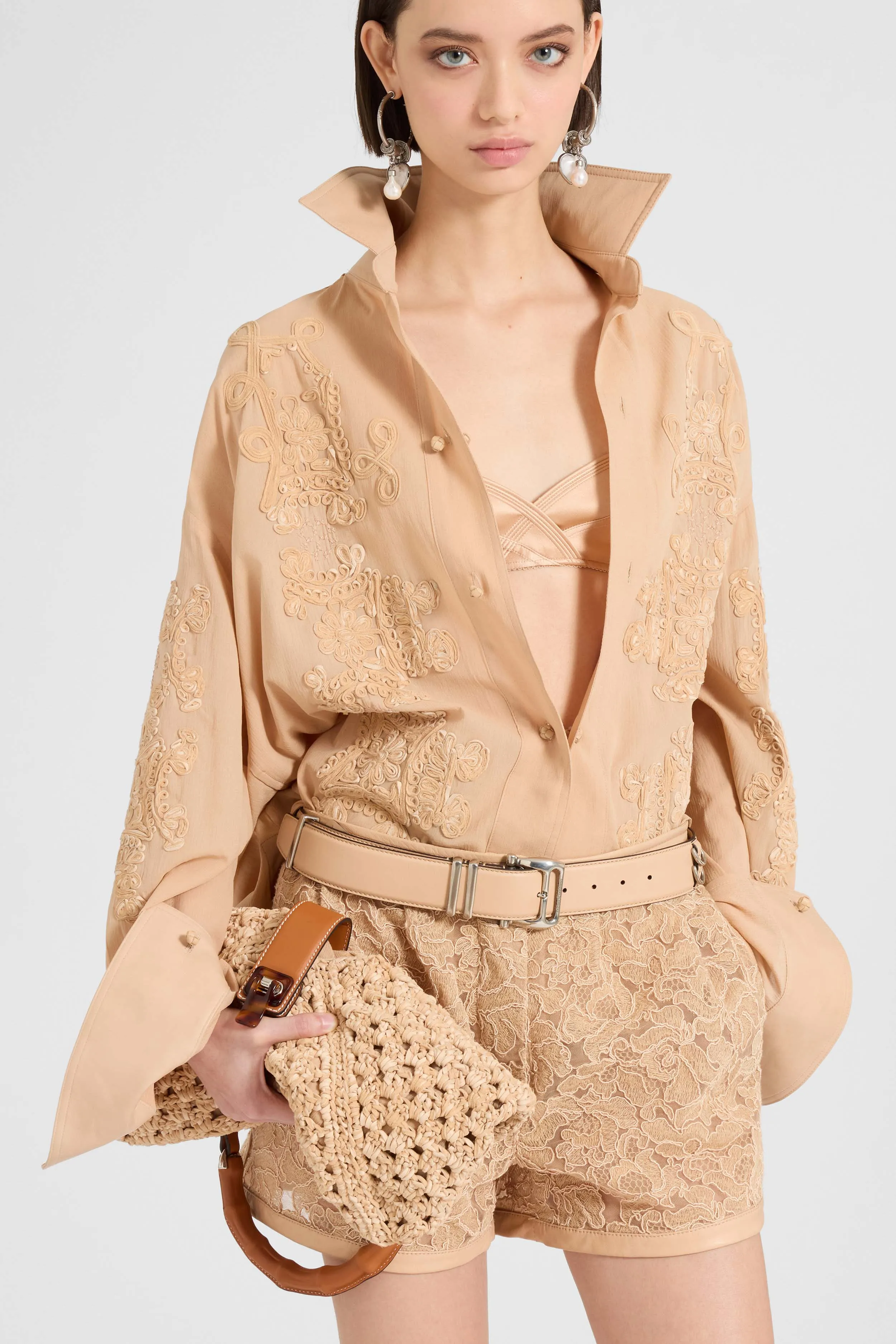 Shirt jacket in georgette bonded with chiffon with “maiolica” embroidery sold by Ermanno Scervino product image thumbnail 2