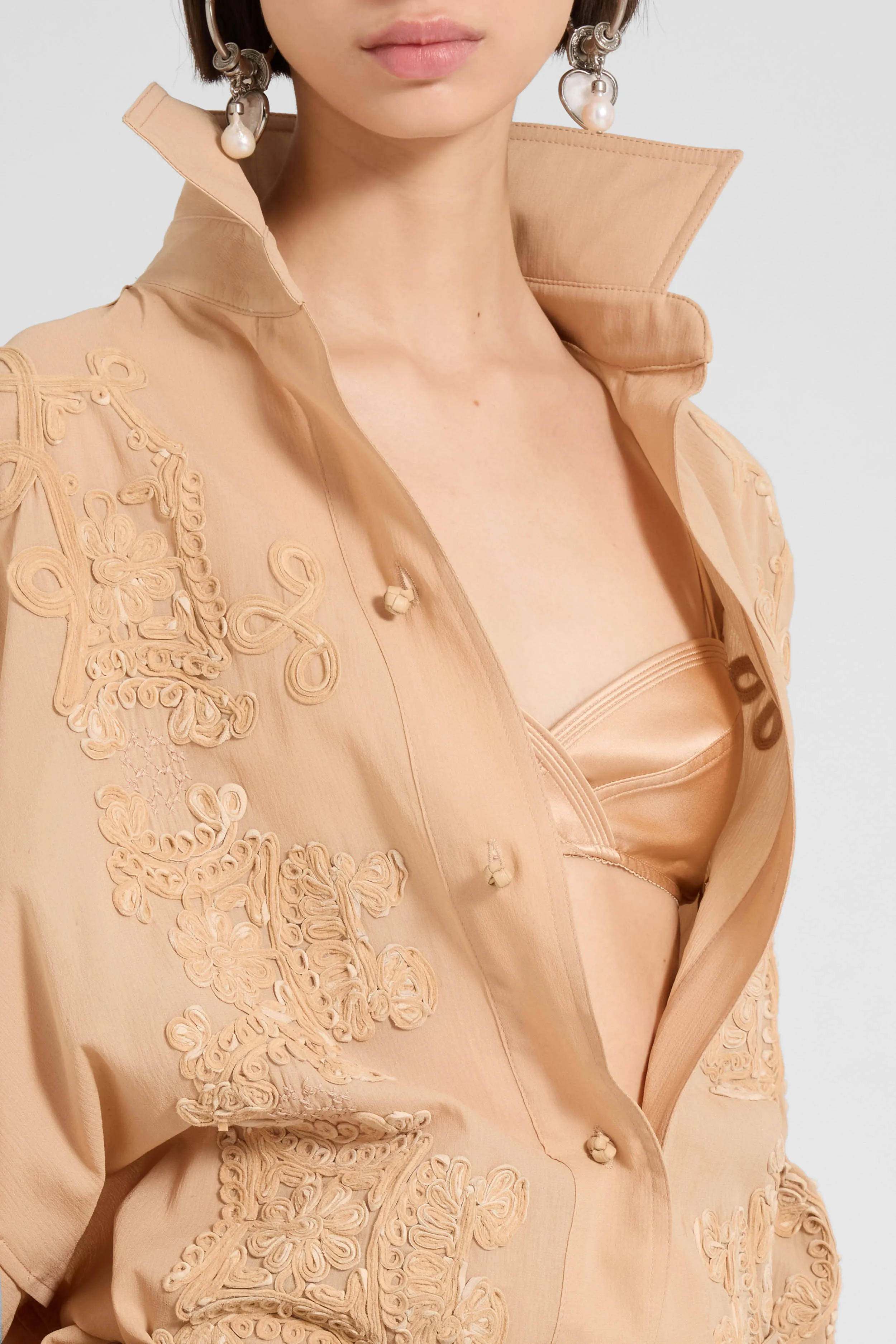 Shirt jacket in georgette bonded with chiffon with “maiolica” embroidery sold by Ermanno Scervino product image thumbnail 4