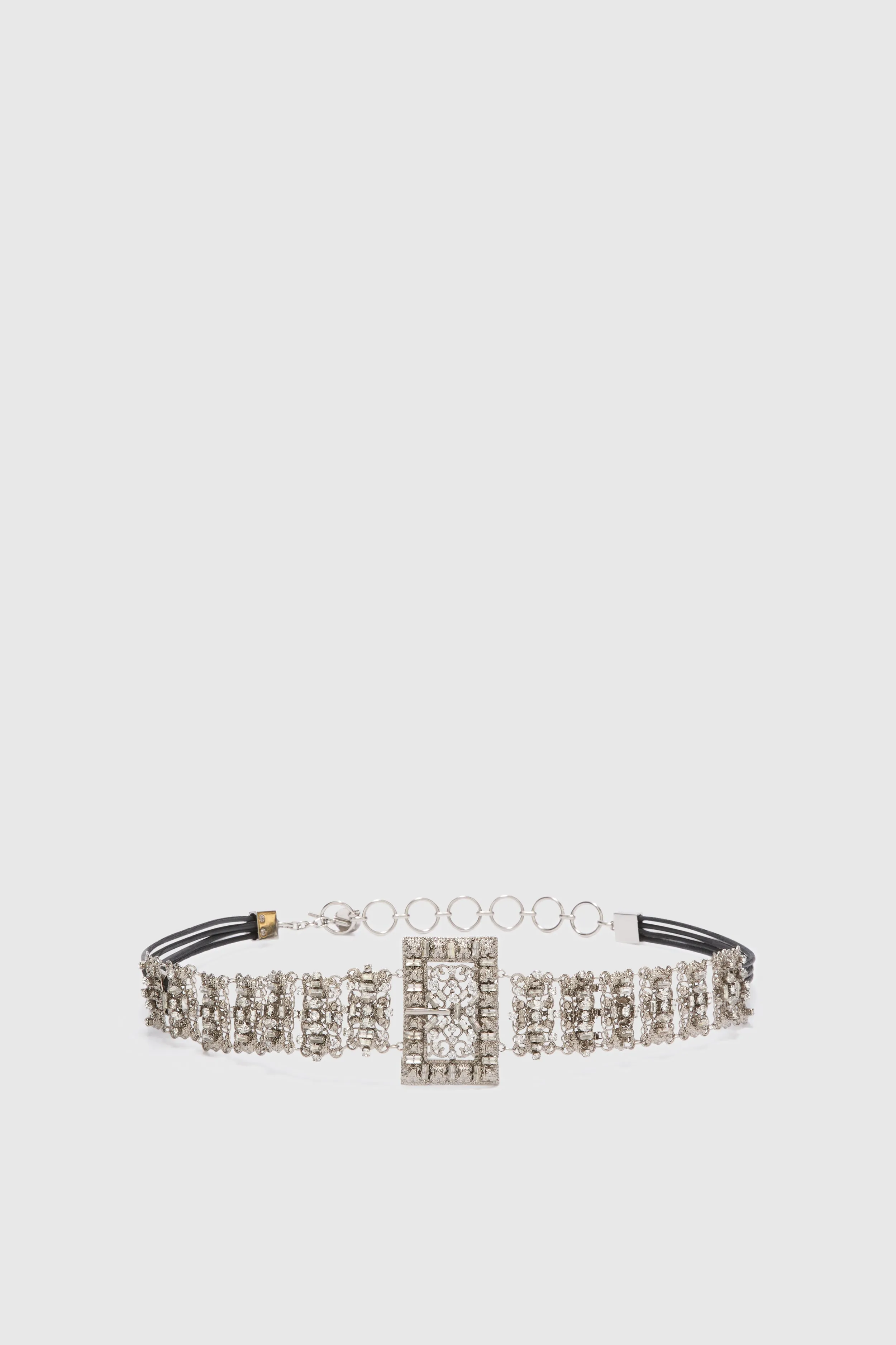 Jewelry belt in brass filigree with crystals sold by Ermanno Scervino