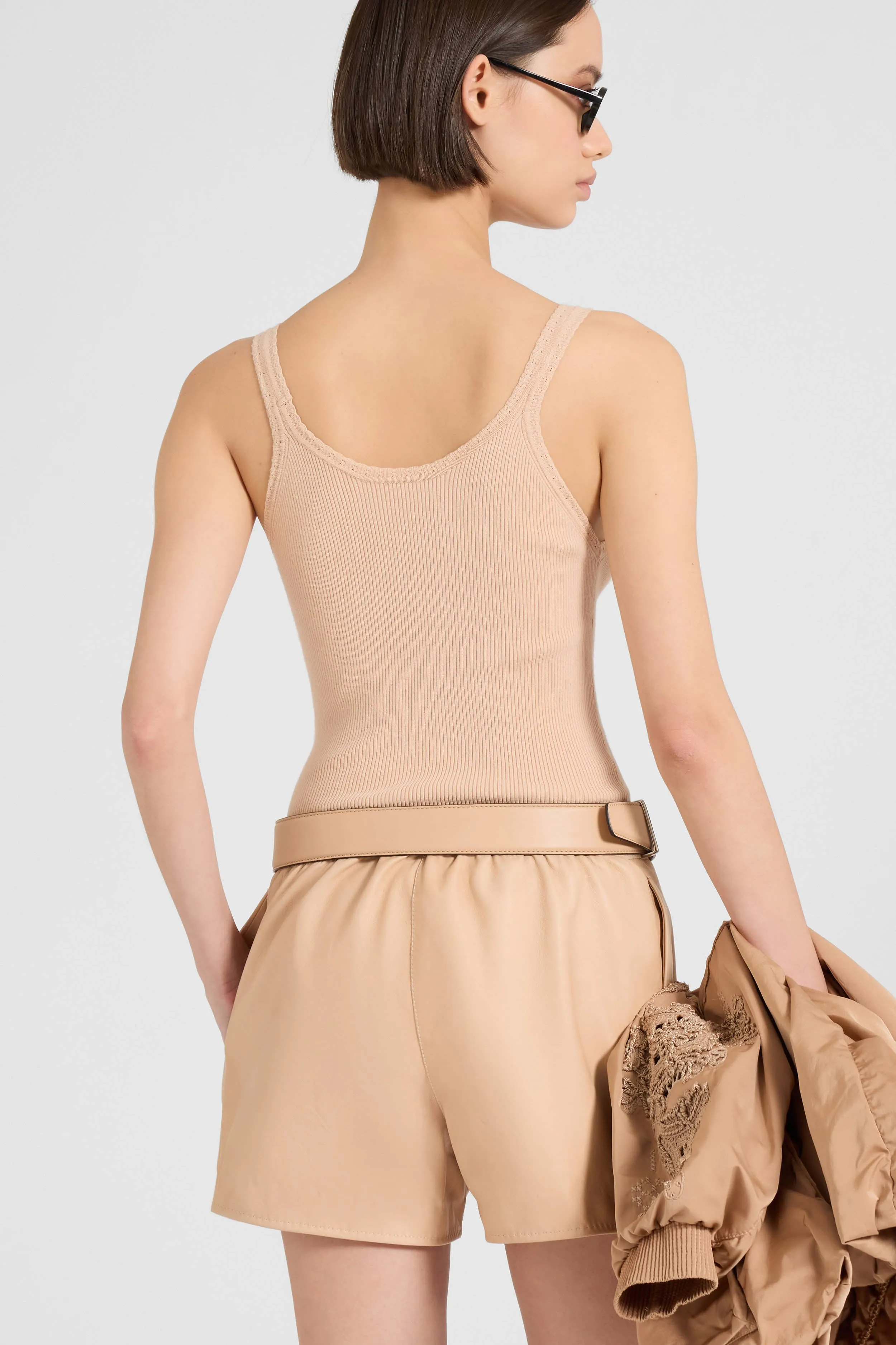 Sleeveless viscose-blend tank top with fine straps and micro-ribbing sold by Ermanno Scervino product image thumbnail 5