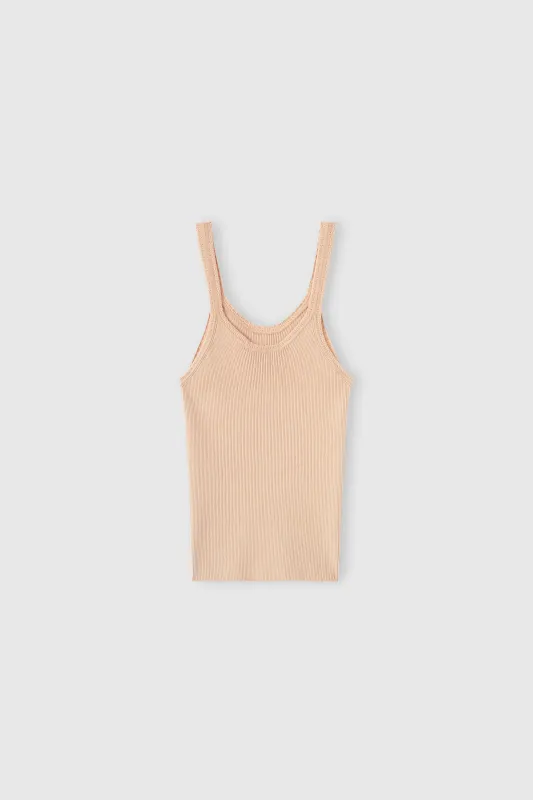 Sleeveless viscose-blend tank top with fine straps and micro-ribbing made by Ermanno Scervino