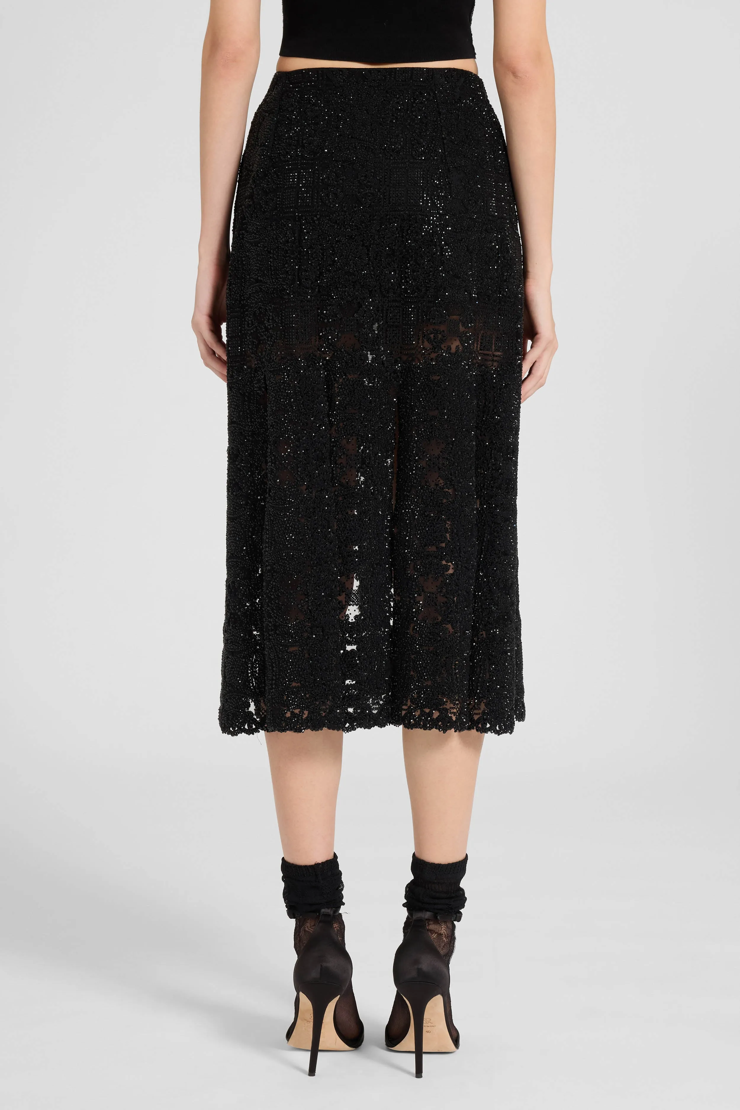 Midi skirt with slits in maiolica lace and crystals sold by Ermanno Scervino product image thumbnail 5