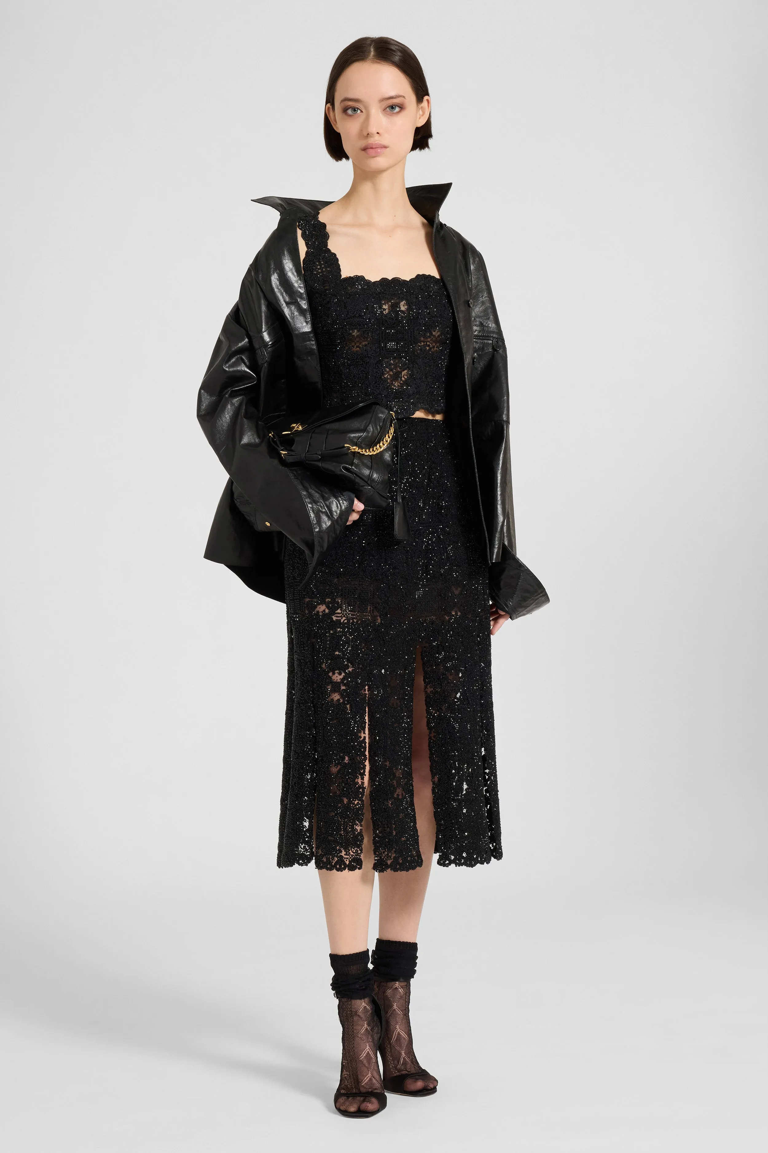 Midi skirt with slits in maiolica lace and crystals sold by Ermanno Scervino product image thumbnail 2