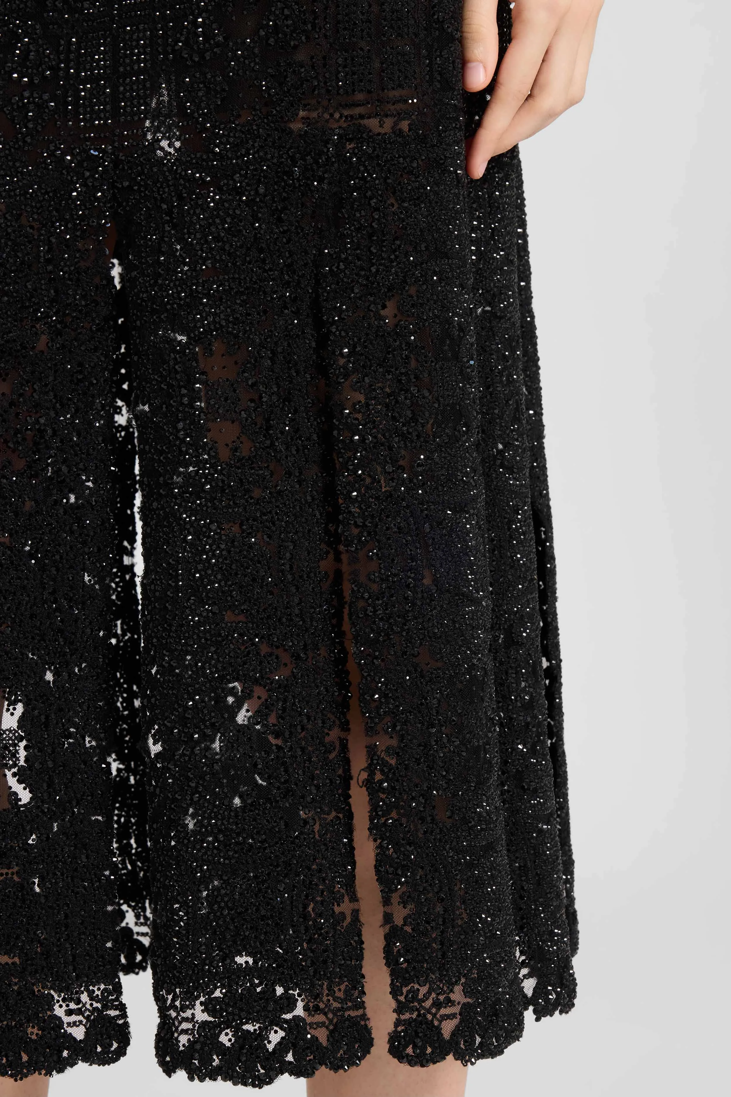 Midi skirt with slits in maiolica lace and crystals sold by Ermanno Scervino product image thumbnail 4