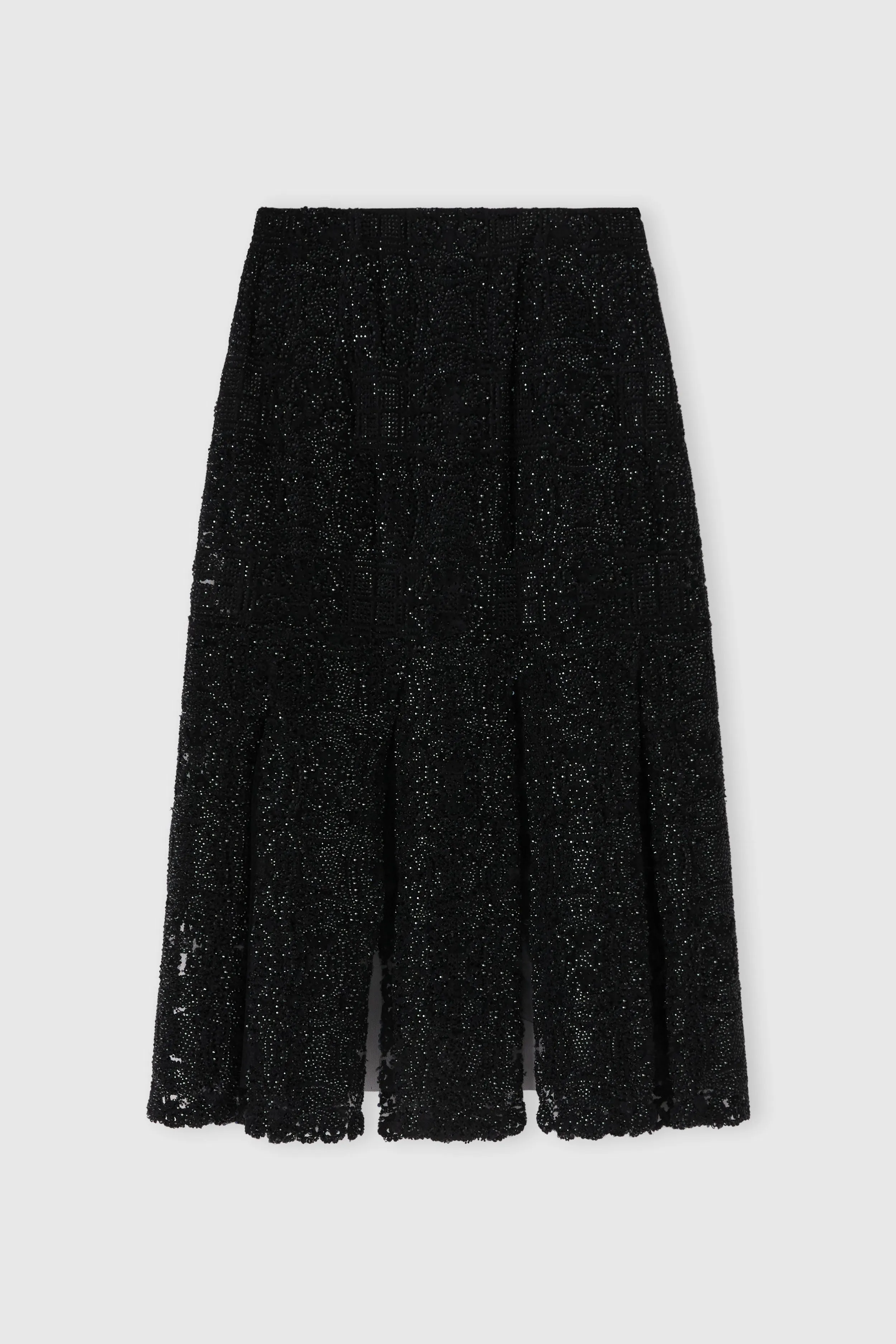 Midi skirt with slits in maiolica lace and crystals sold by Ermanno Scervino