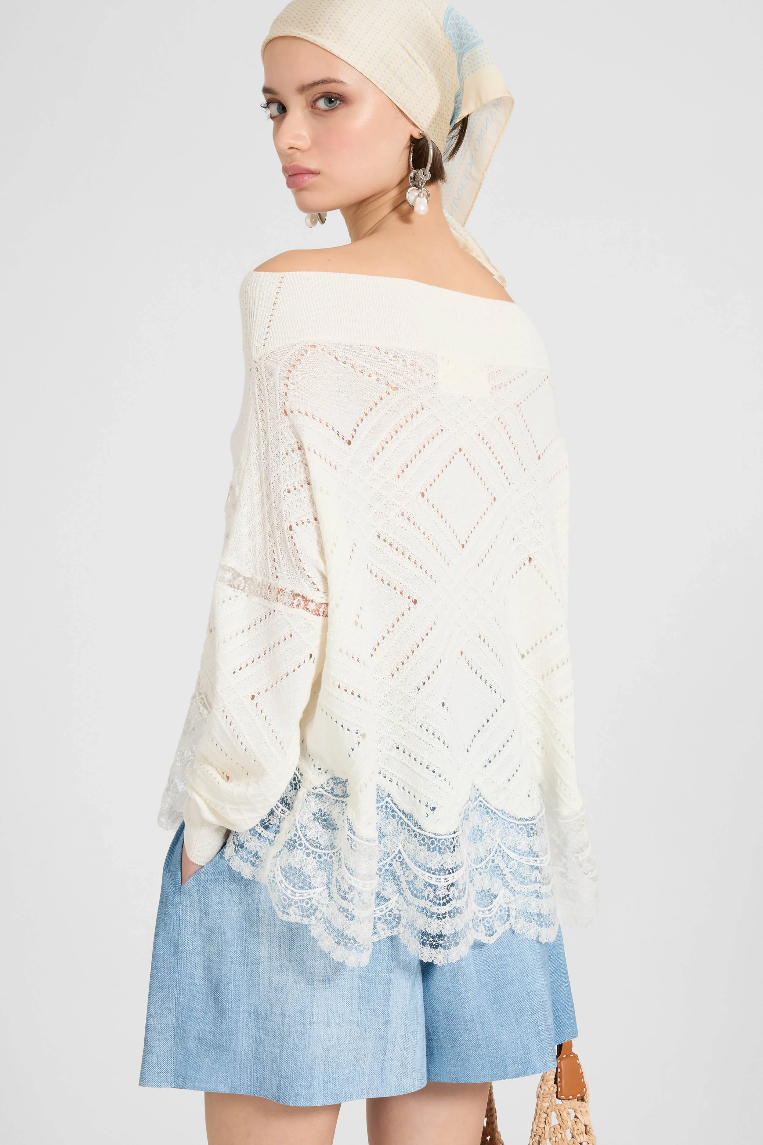 Long-sleeve sweater in cotton, silk and lace sold by Ermanno Scervino product image thumbnail 5