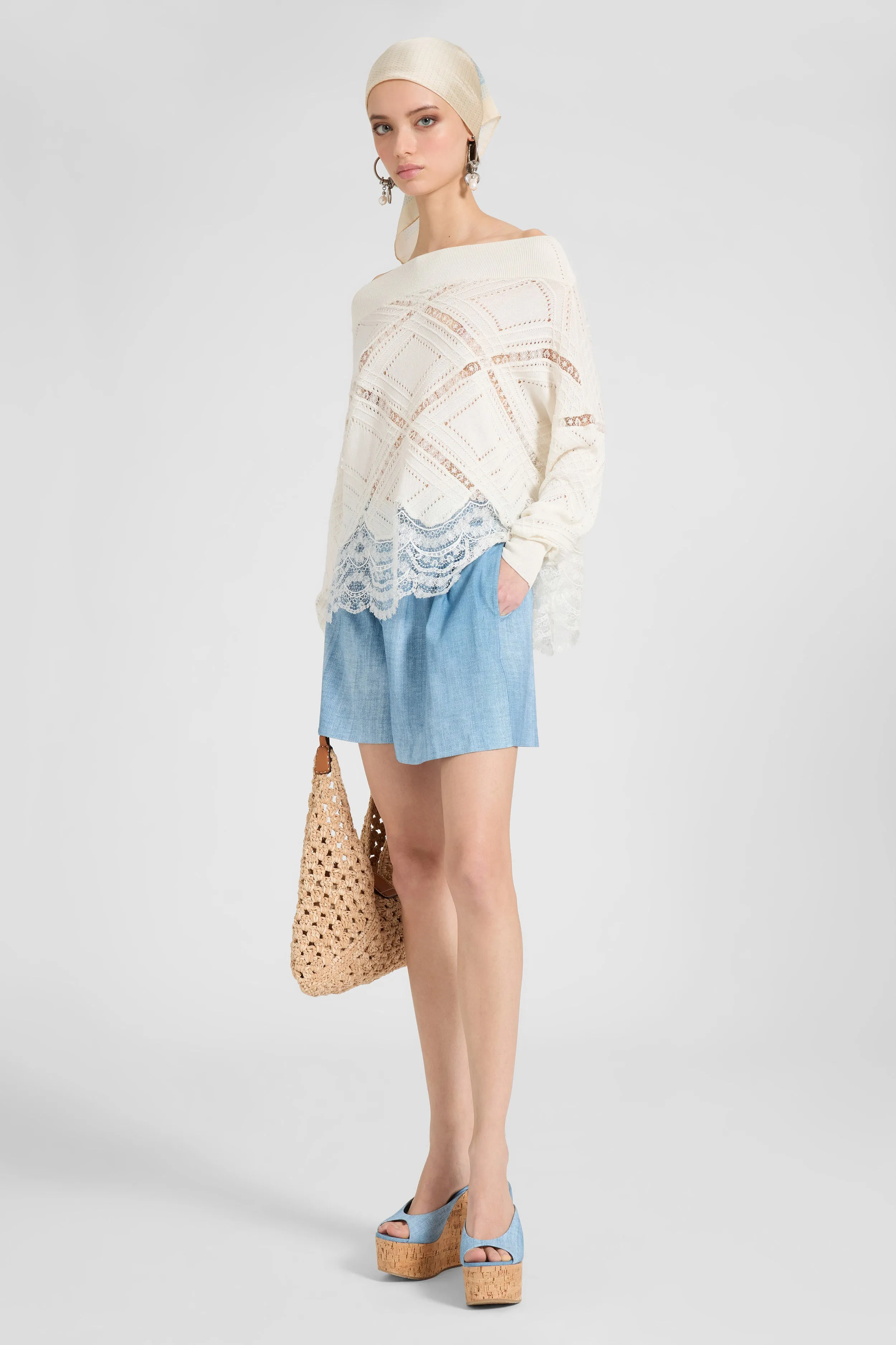 Long-sleeve sweater in cotton, silk and lace sold by Ermanno Scervino product image thumbnail 2