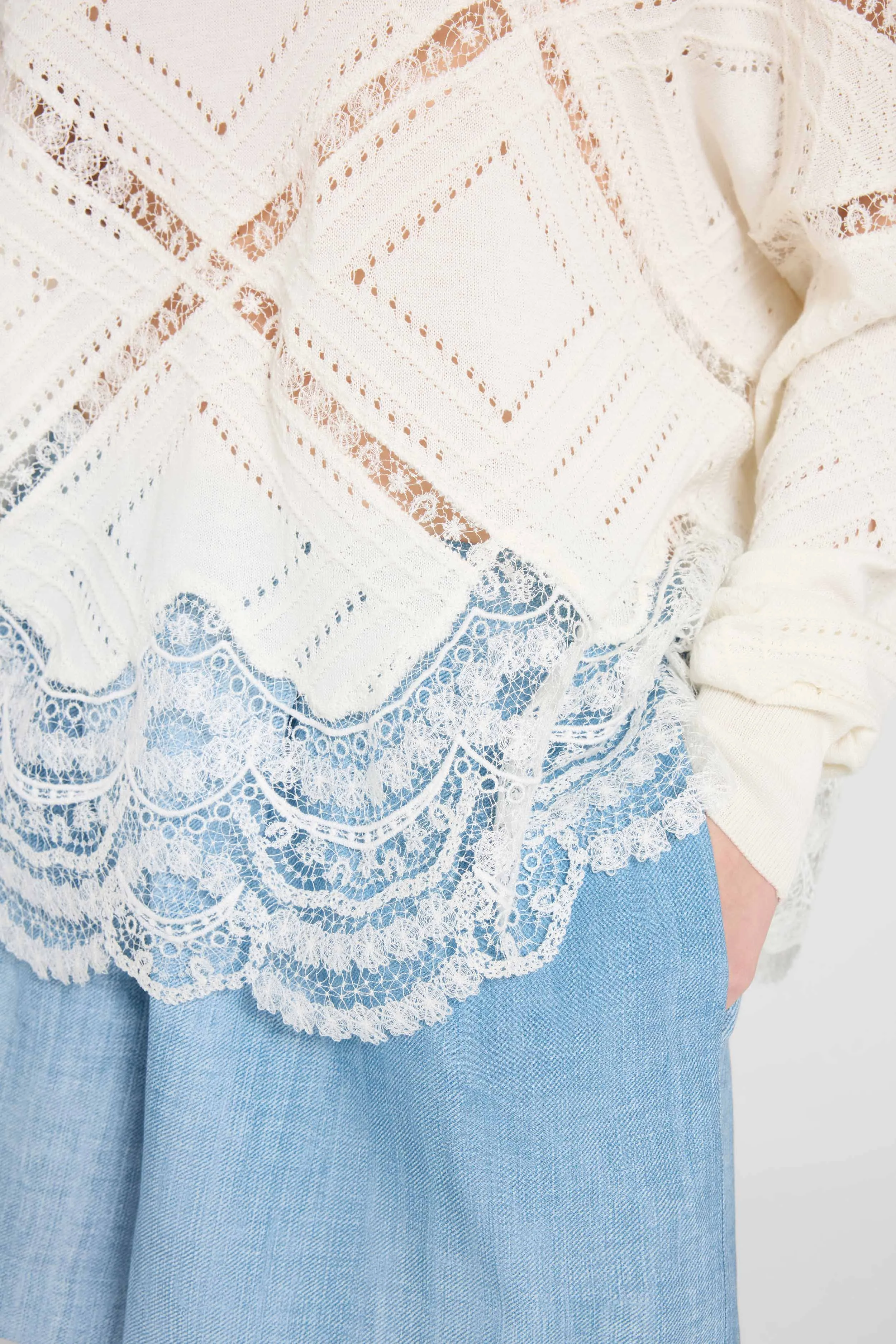 Long-sleeve sweater in cotton, silk and lace sold by Ermanno Scervino product image thumbnail 4