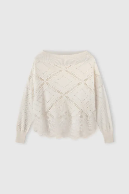 Long-sleeve sweater in cotton, silk and lace made by Ermanno Scervino