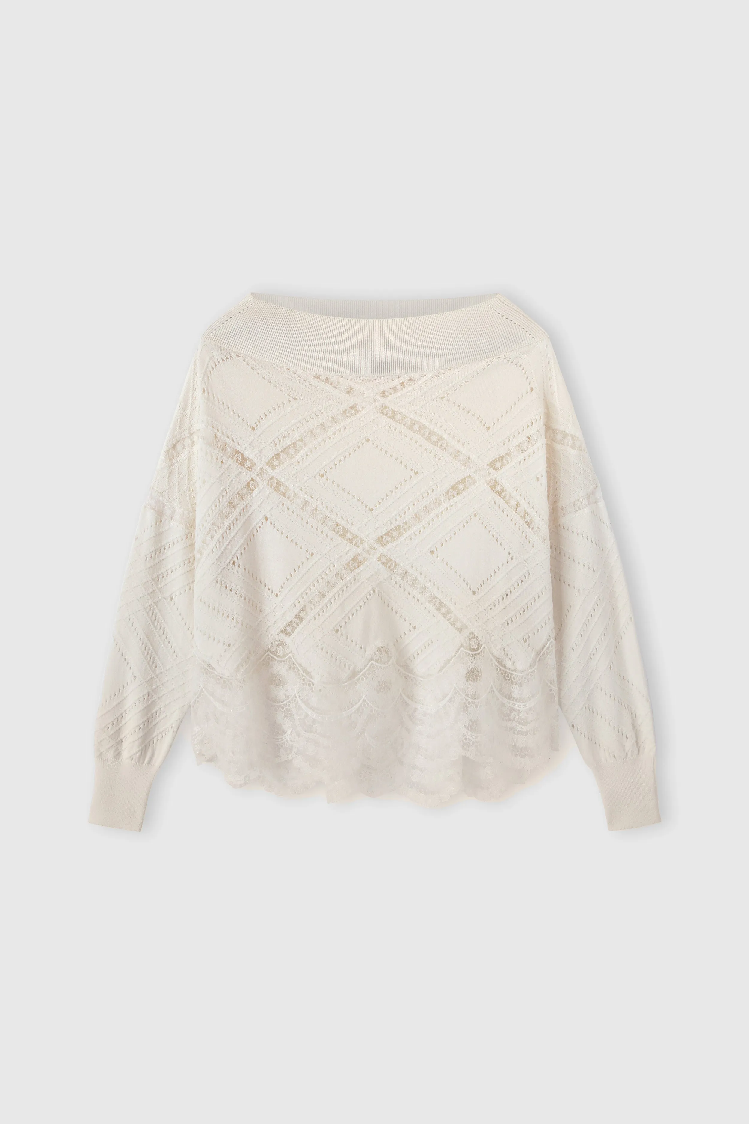 Long-sleeve sweater in cotton, silk and lace sold by Ermanno Scervino