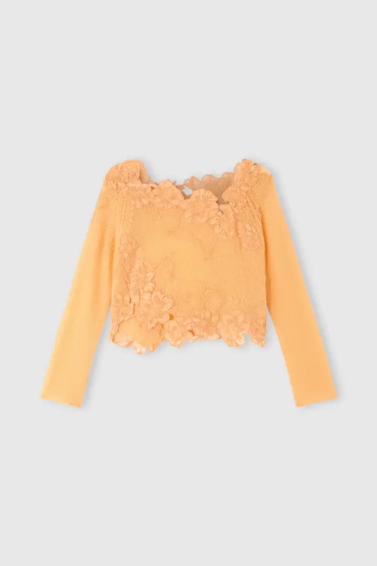 Cashmere sweater with hand-applied floral lace made by Ermanno Scervino
