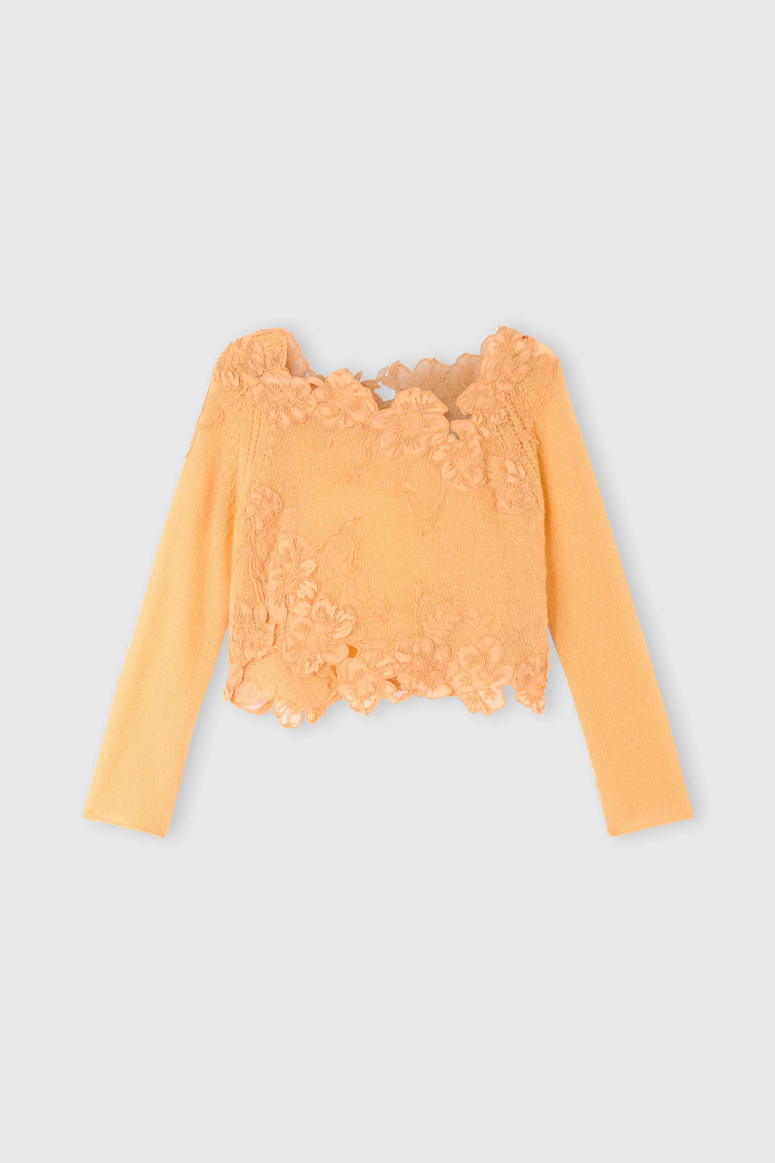 Cashmere sweater with hand-applied floral lace sold by Ermanno Scervino
