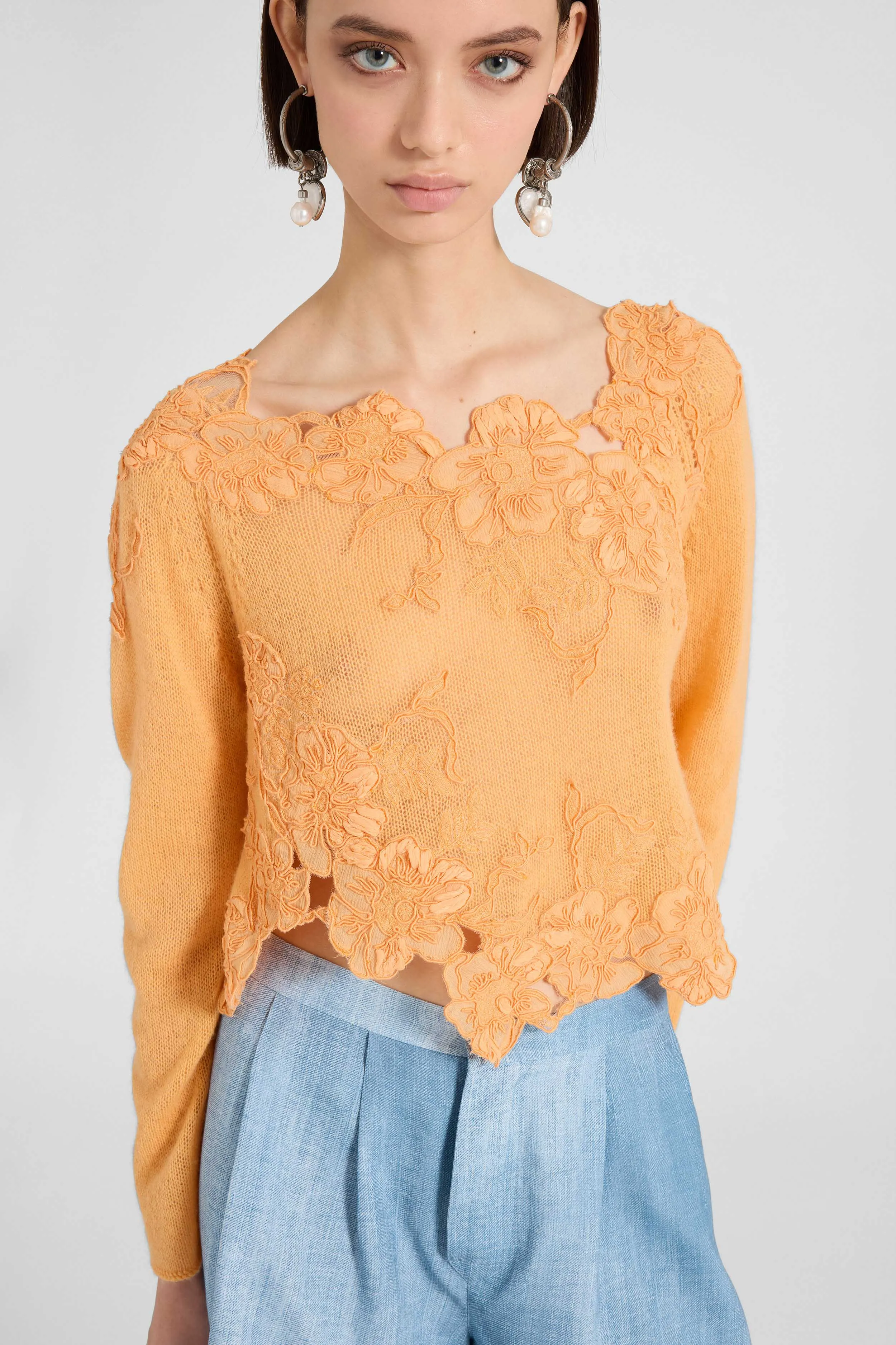 Cashmere sweater with hand-applied floral lace sold by Ermanno Scervino product image thumbnail 2