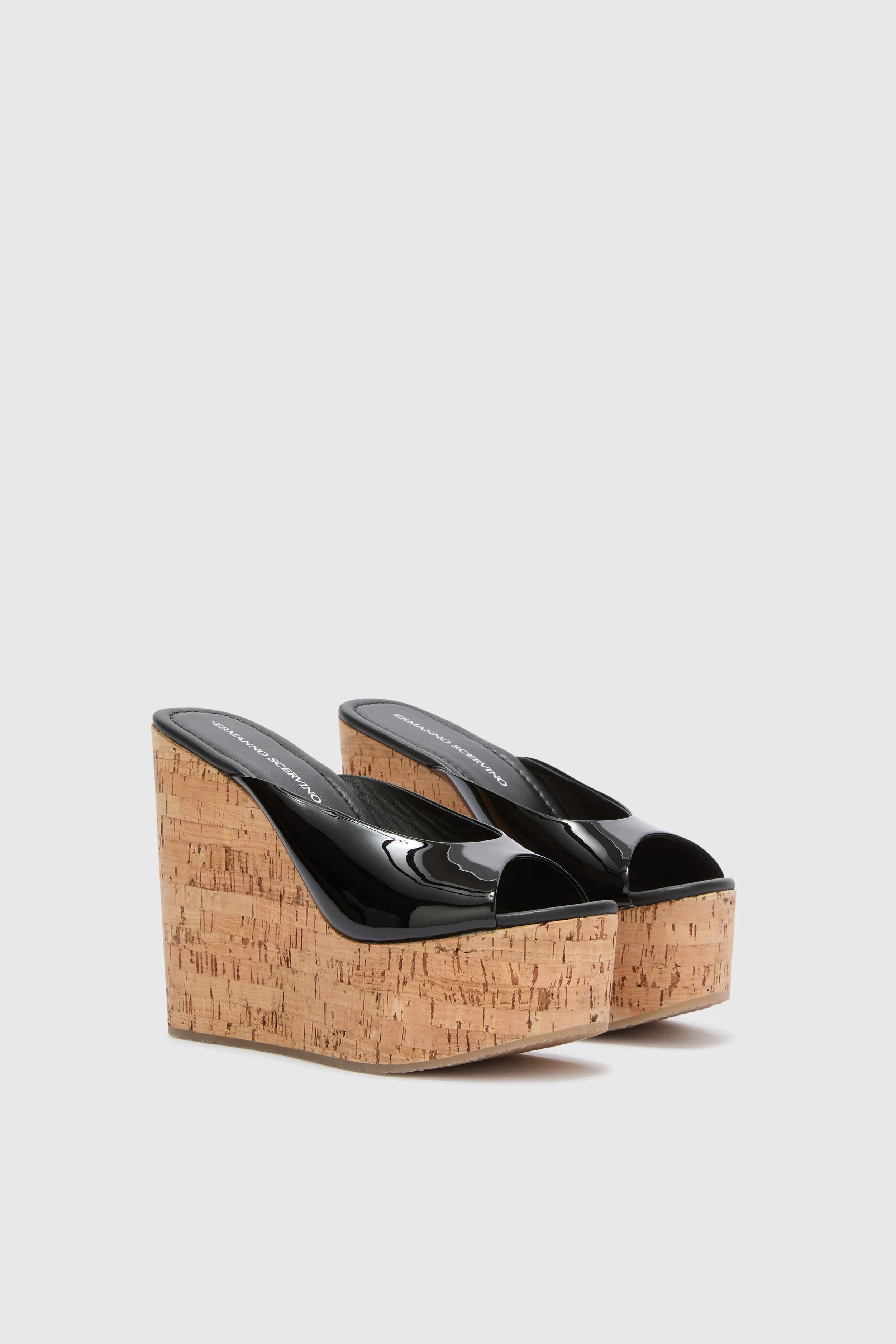 Black smooth nappa wedge open toe sandal sold by Ermanno Scervino product image thumbnail 3